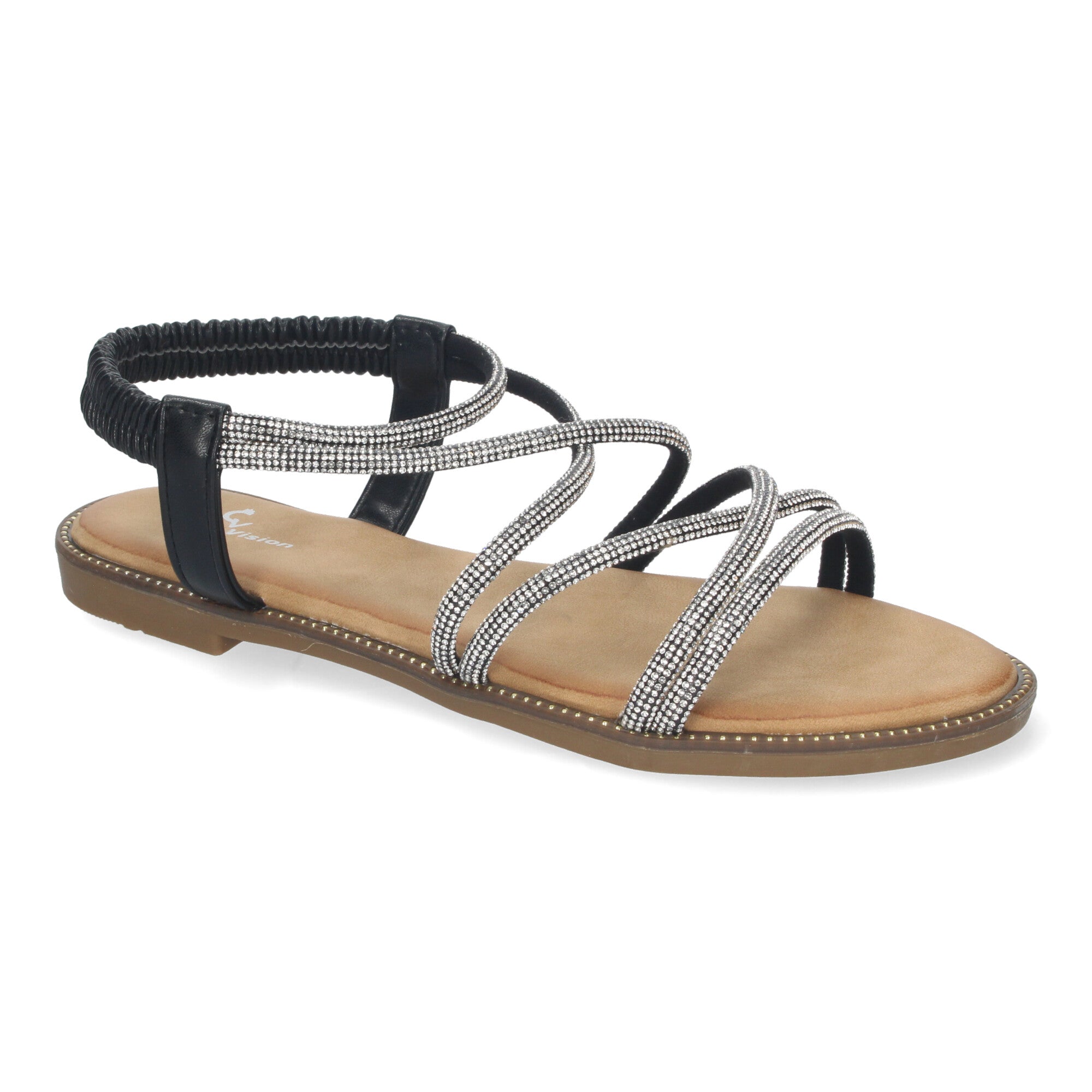 Sandalias Planas de Verano para Mujer, Elegantes y Cómodas con Tiras Entrecruzadas y Adornos Brillantes