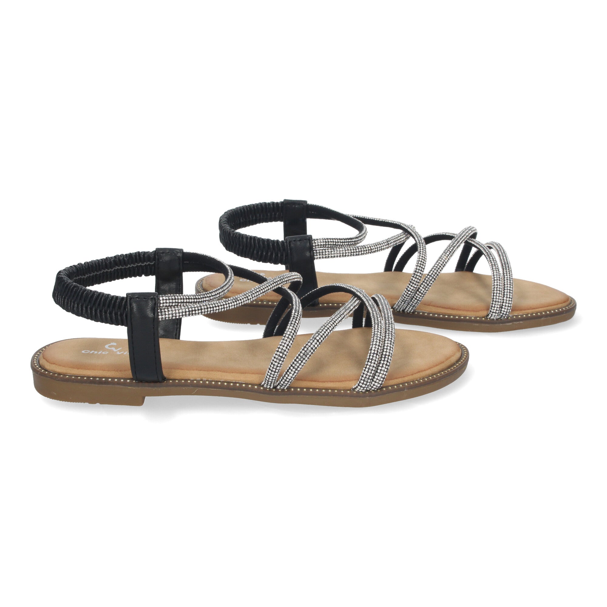 Sandalias Planas de Verano para Mujer, Elegantes y Cómodas con Tiras Entrecruzadas y Adornos Brillantes