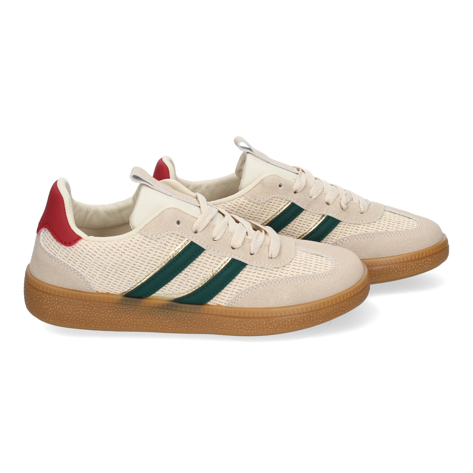 Zapatillas Deportivas Casuales para Mujer Beige con Rayas Verdes