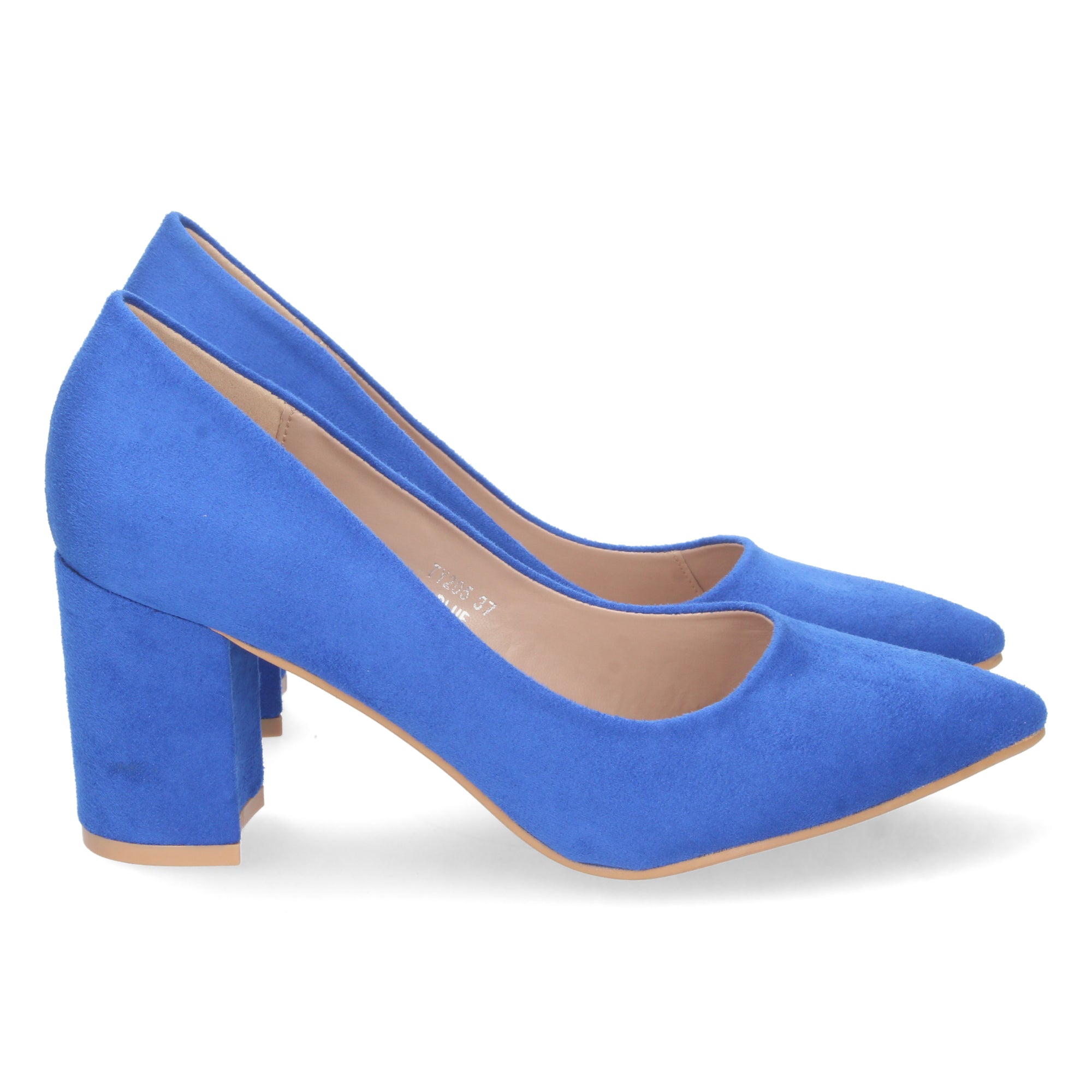 Zapato Azul  de Salón con Tacón Ancho Para Mujer