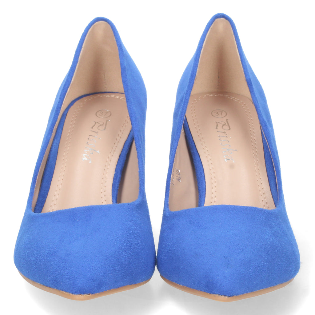 Zapato Azul  de Salón con Tacón Ancho Para Mujer