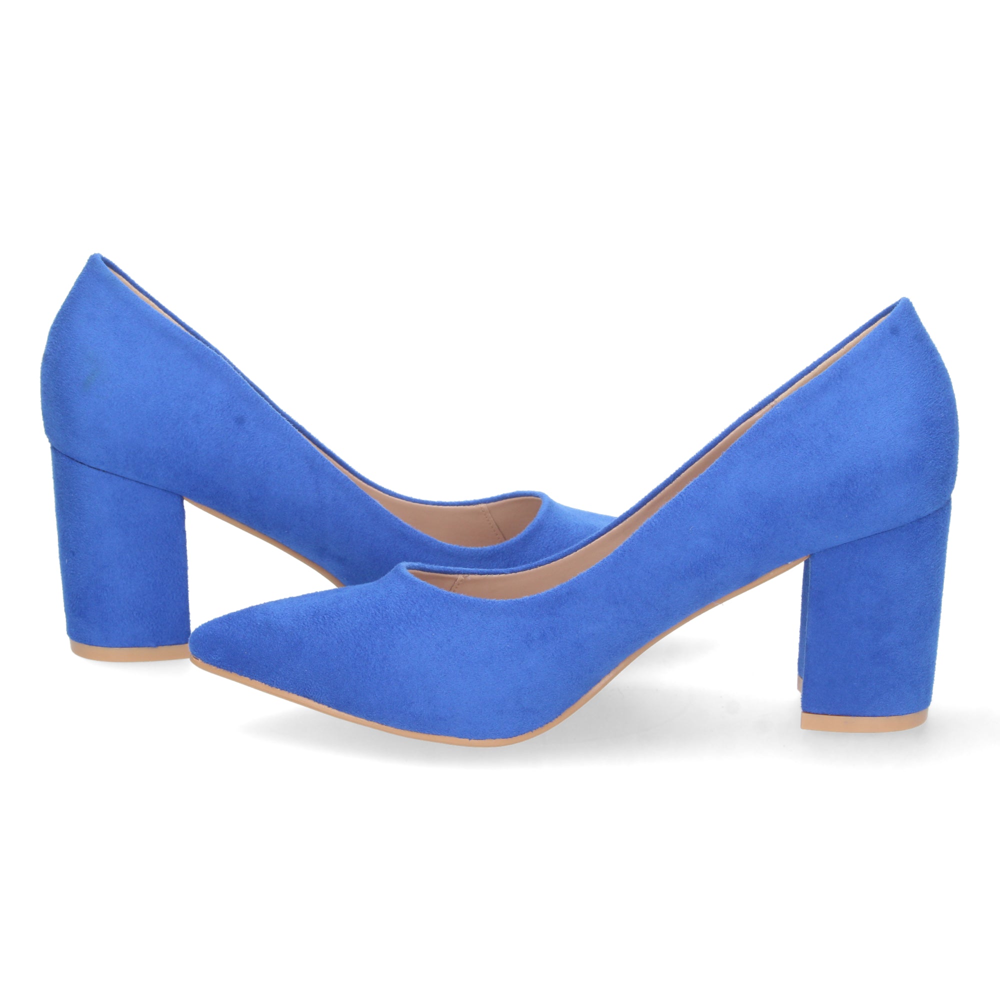 Zapato Azul  de Salón con Tacón Ancho Para Mujer