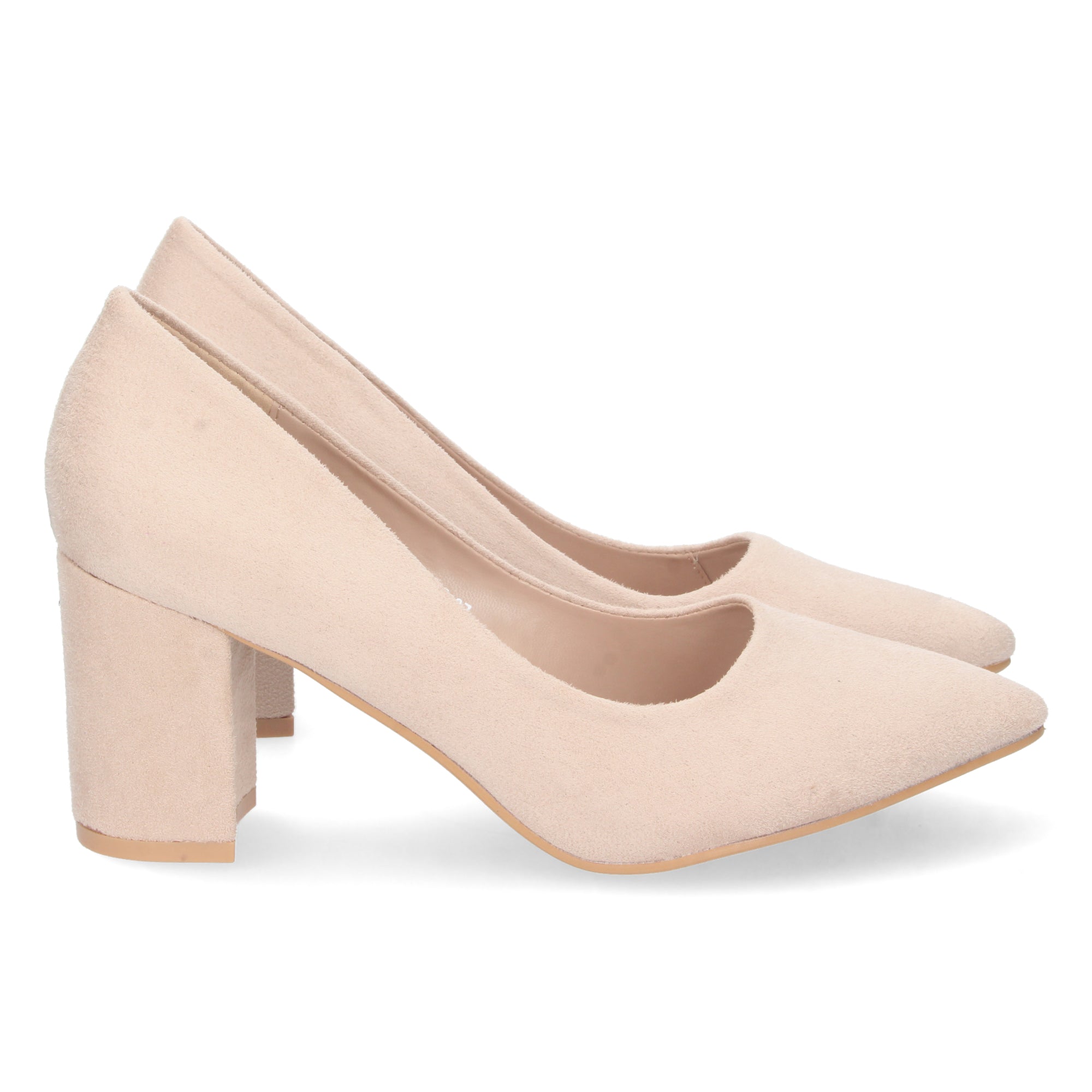Zapato Beige de Salón con Tacón Ancho Para Mujer