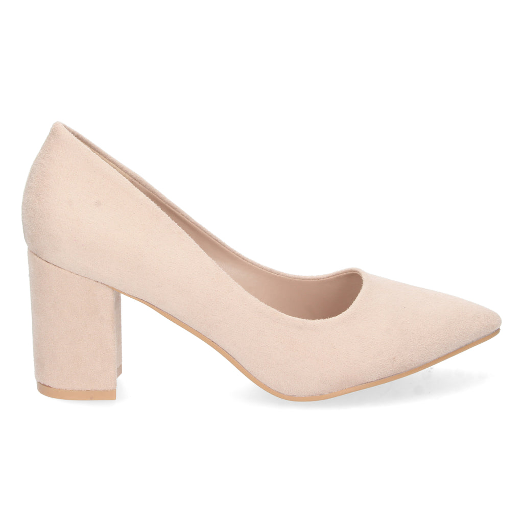 Zapato Beige de Salón con Tacón Ancho Para Mujer