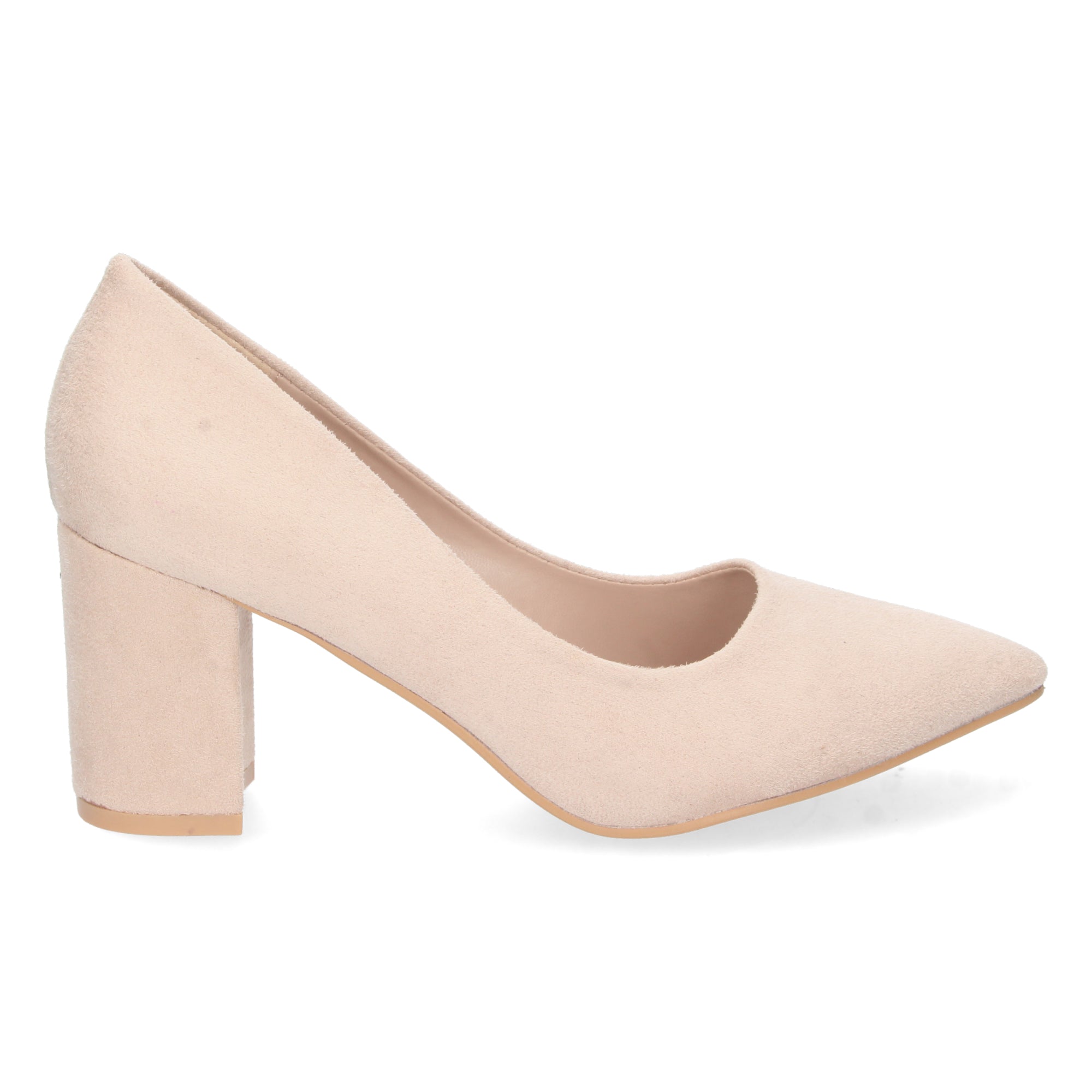 Zapato Beige de Salón con Tacón Ancho Para Mujer