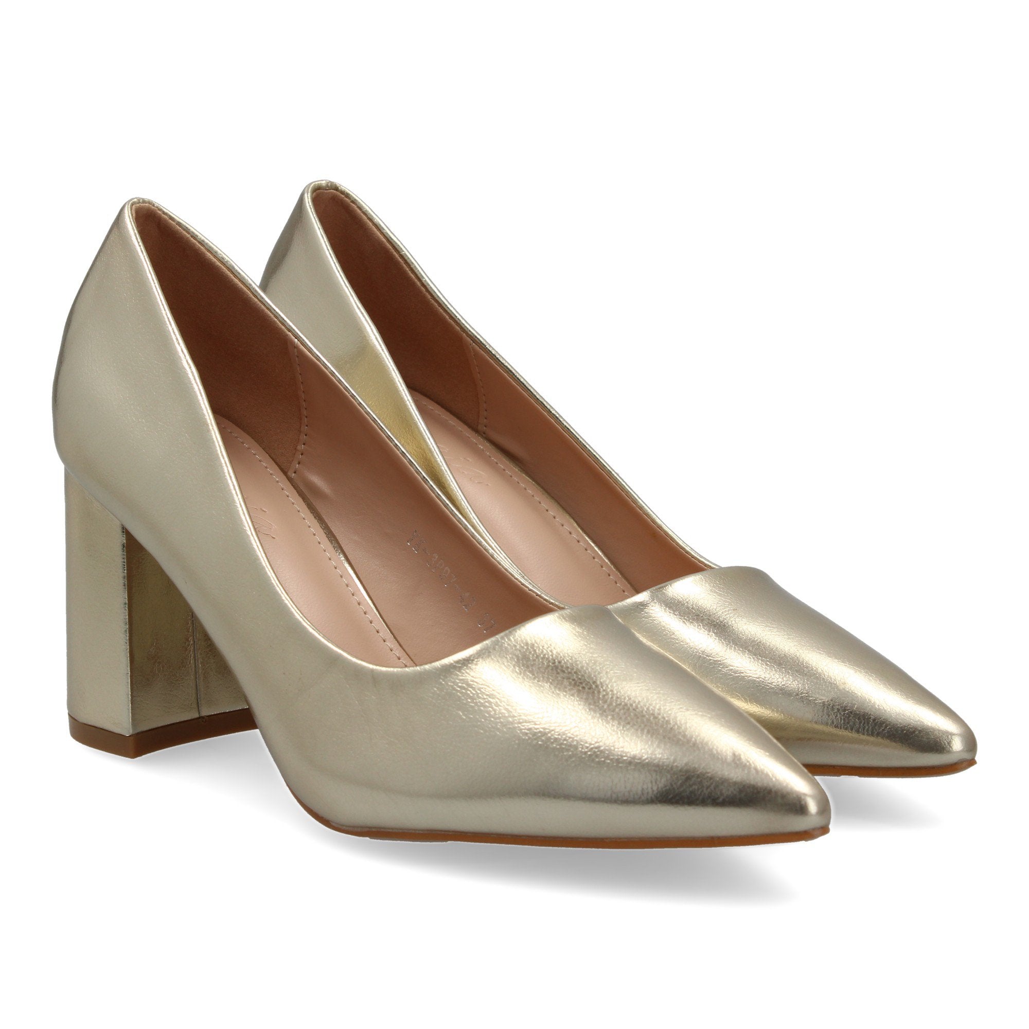 Zapato Dorado  de Salón con Tacón Ancho Para Mujer