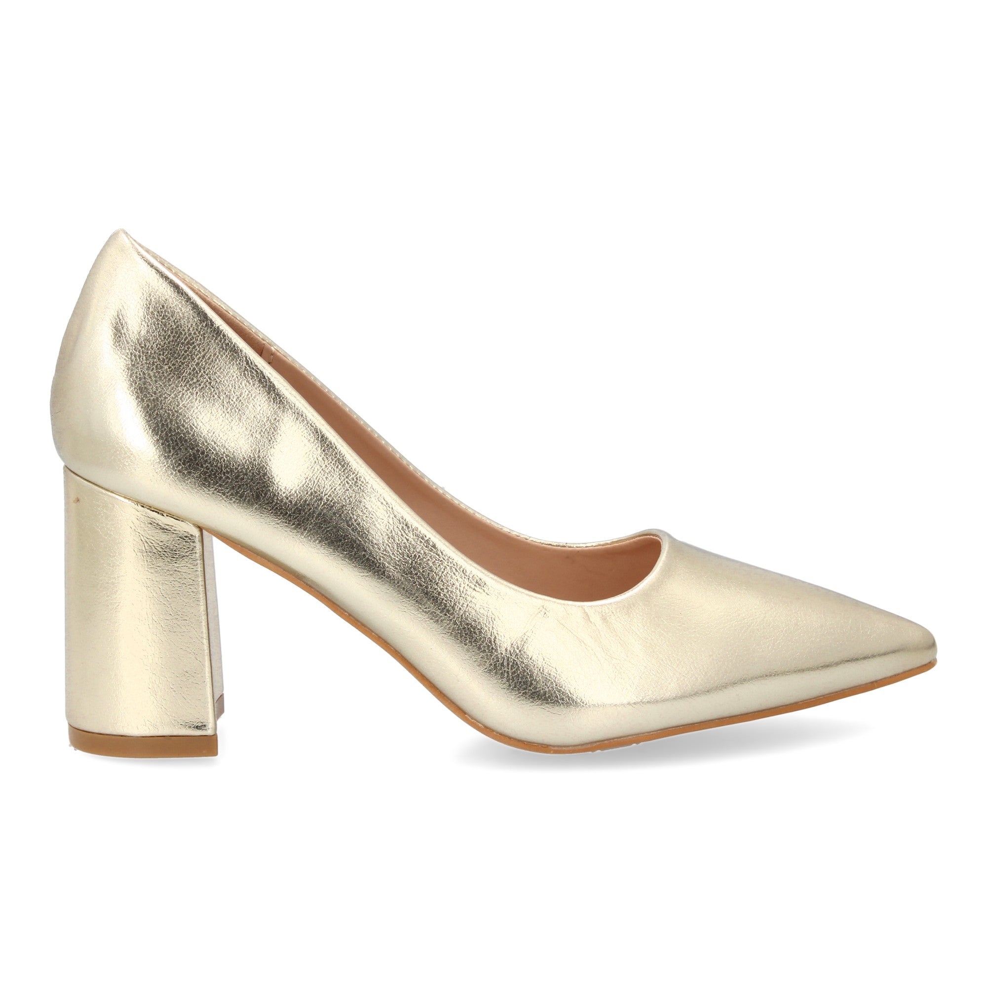 Zapato Dorado  de Salón con Tacón Ancho Para Mujer