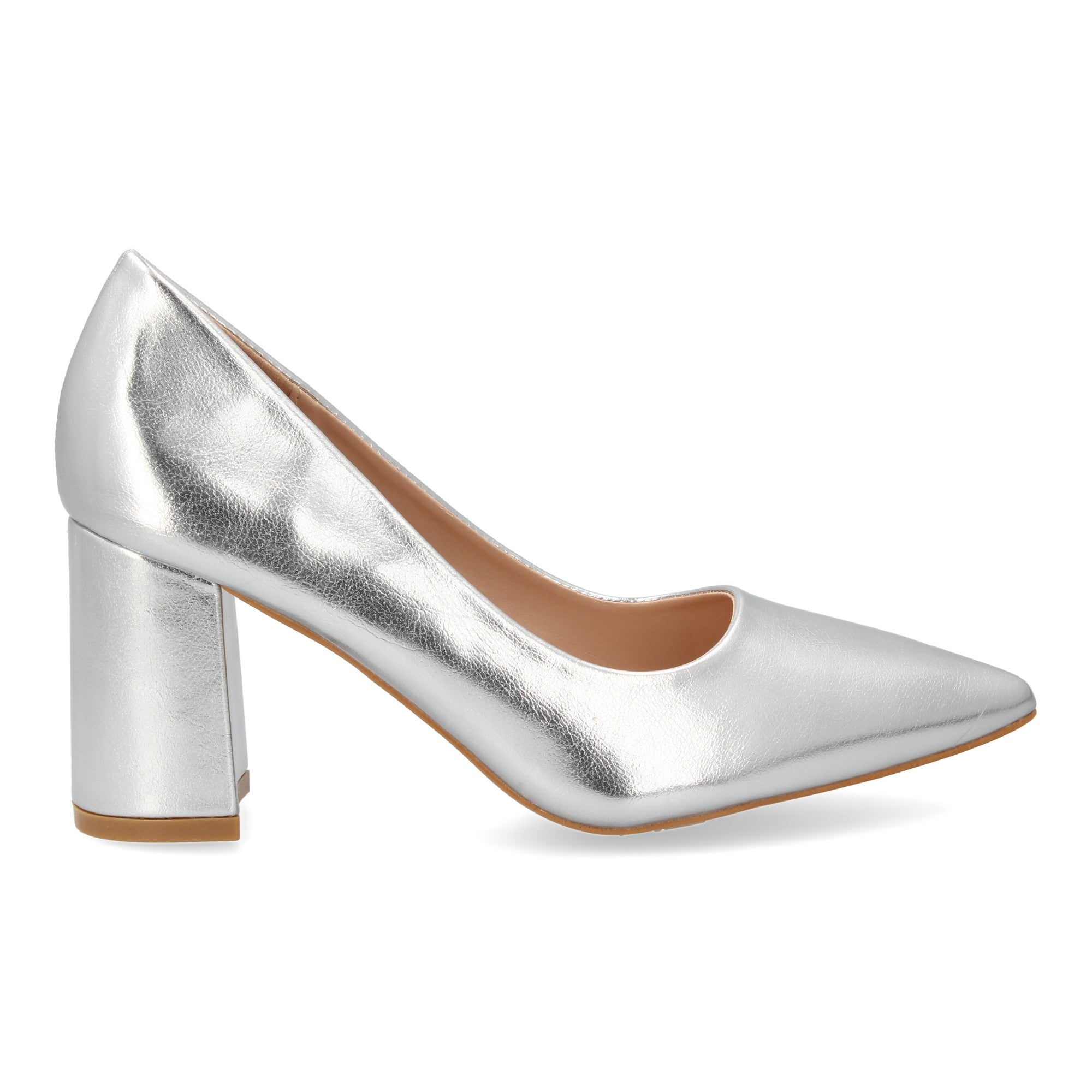 Zapato Plateado de Salón con Tacón Ancho Para Mujer