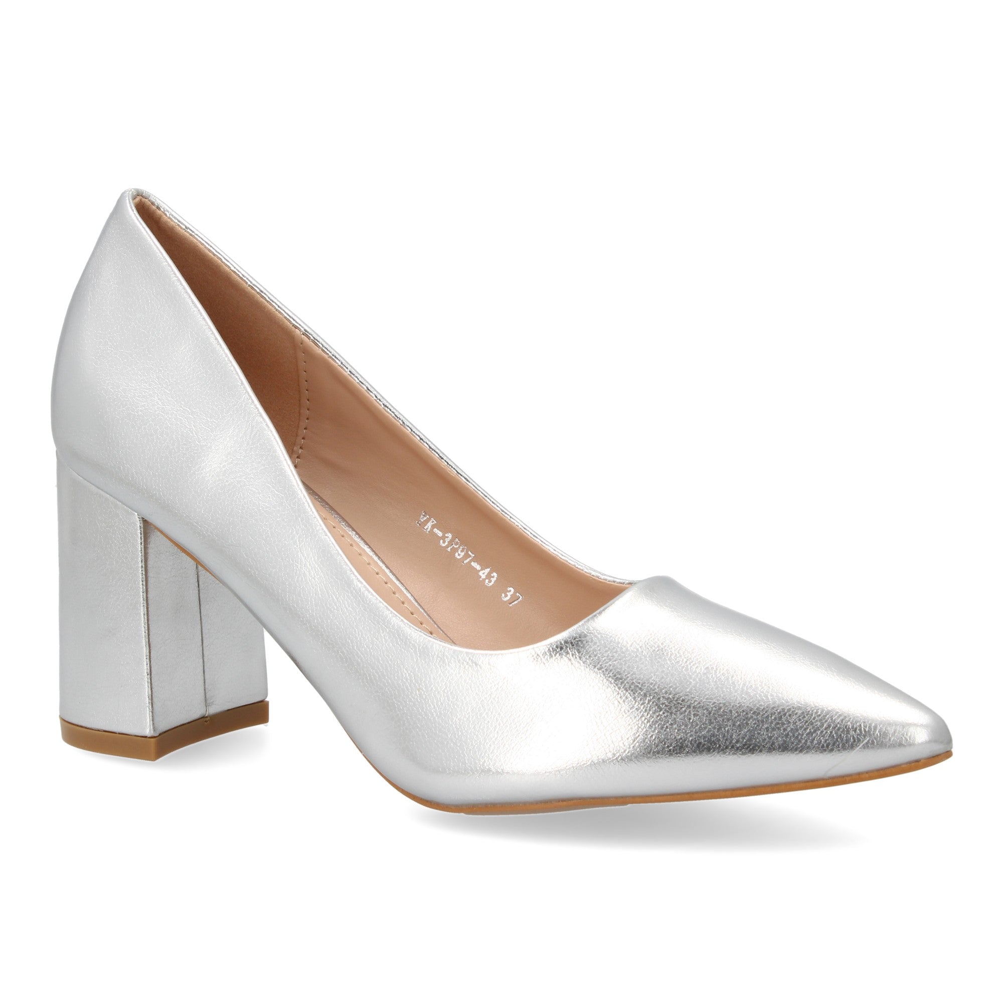 Zapato Plateado de Salón con Tacón Ancho Para Mujer