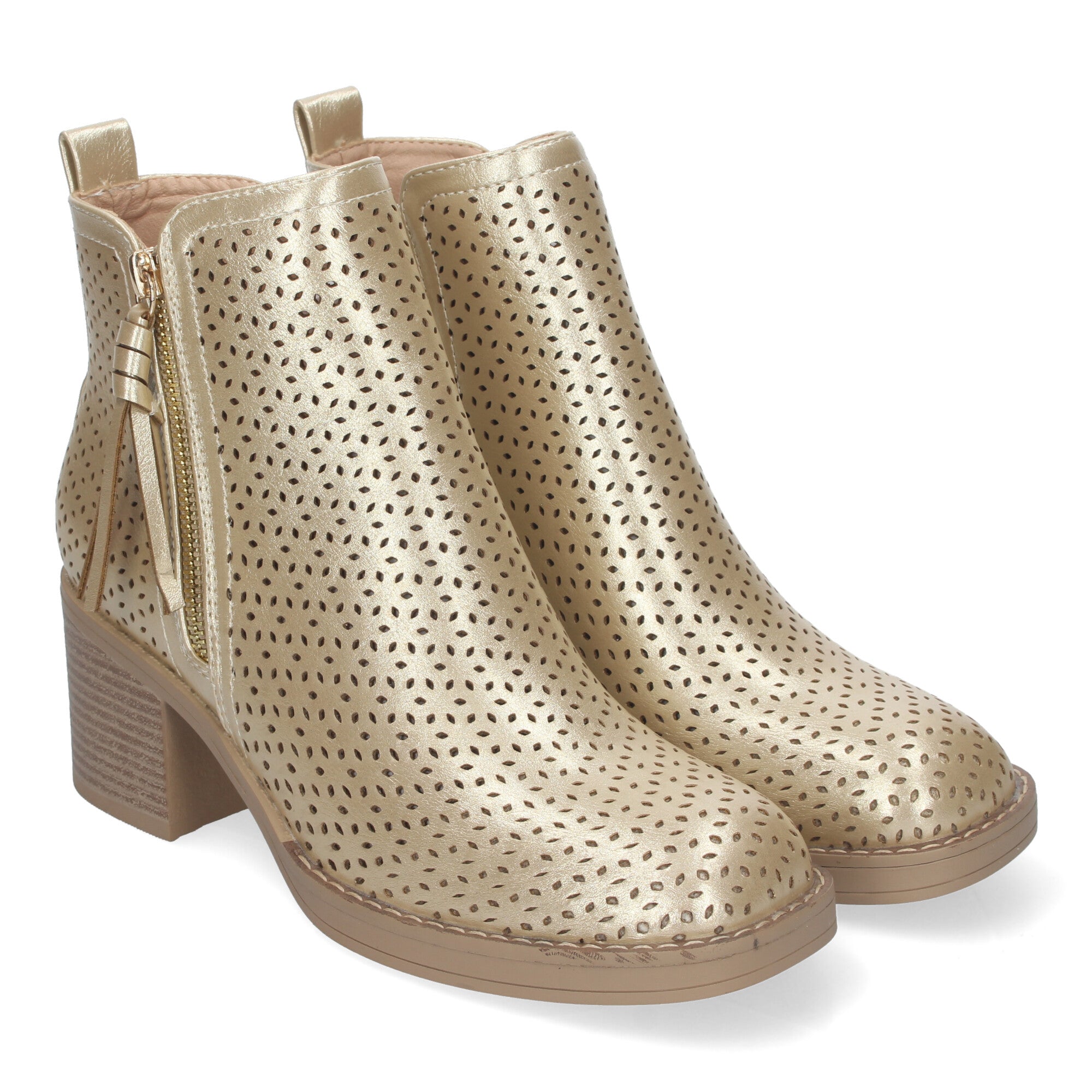 Botines oro con tacón ancho