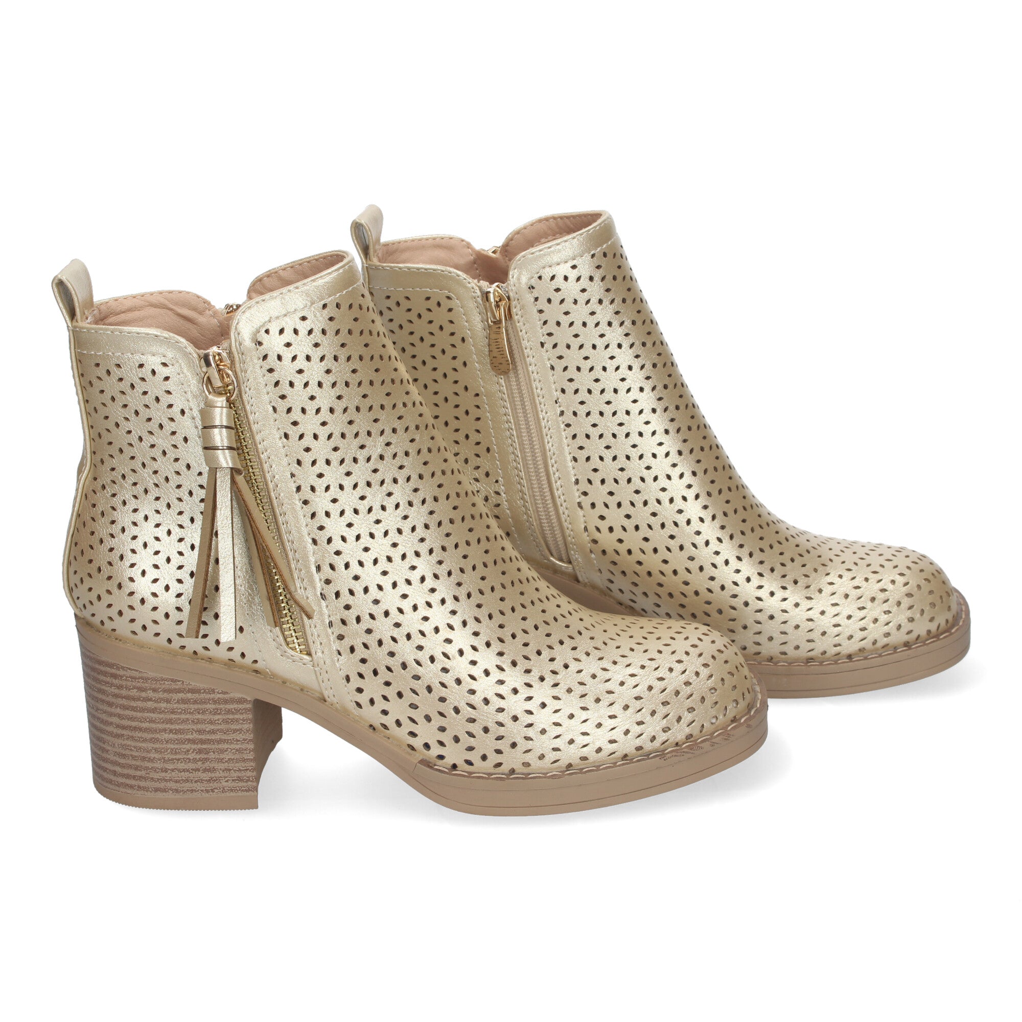 Botines oro con tacón ancho