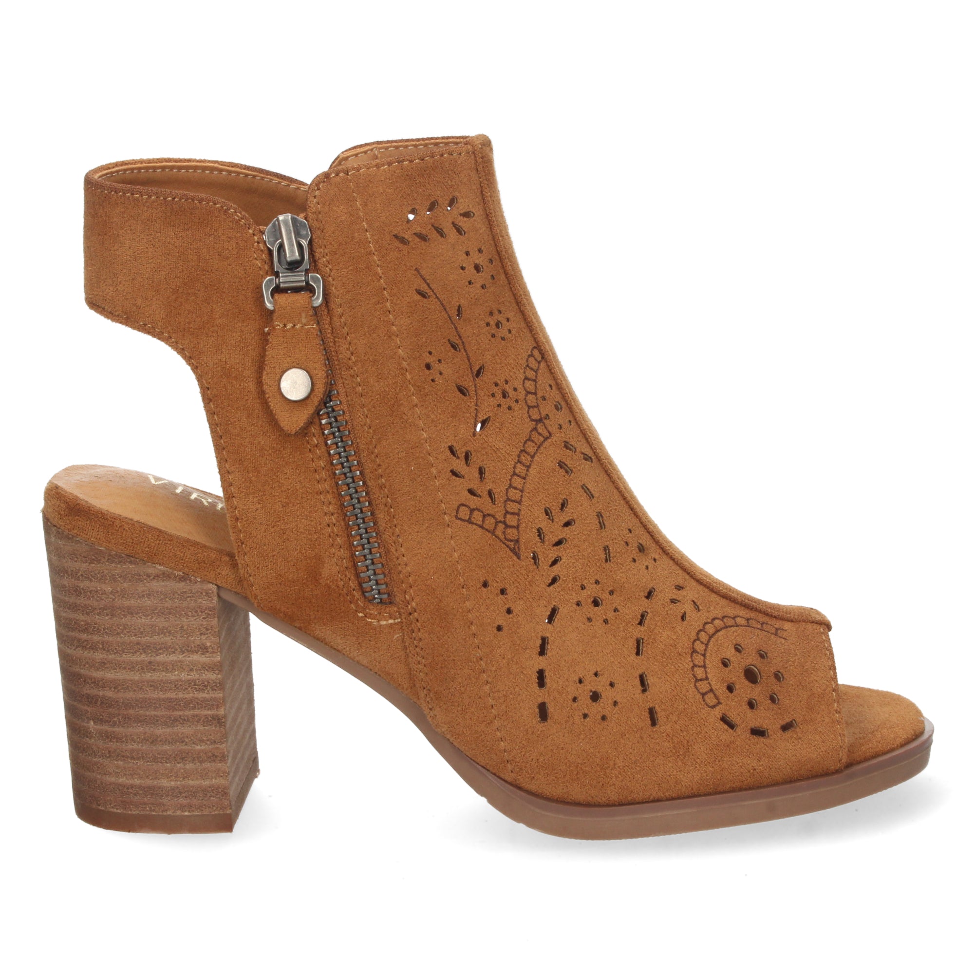 Sandalia Camel de Tacon  Para Mujer Con Calados y Grabados