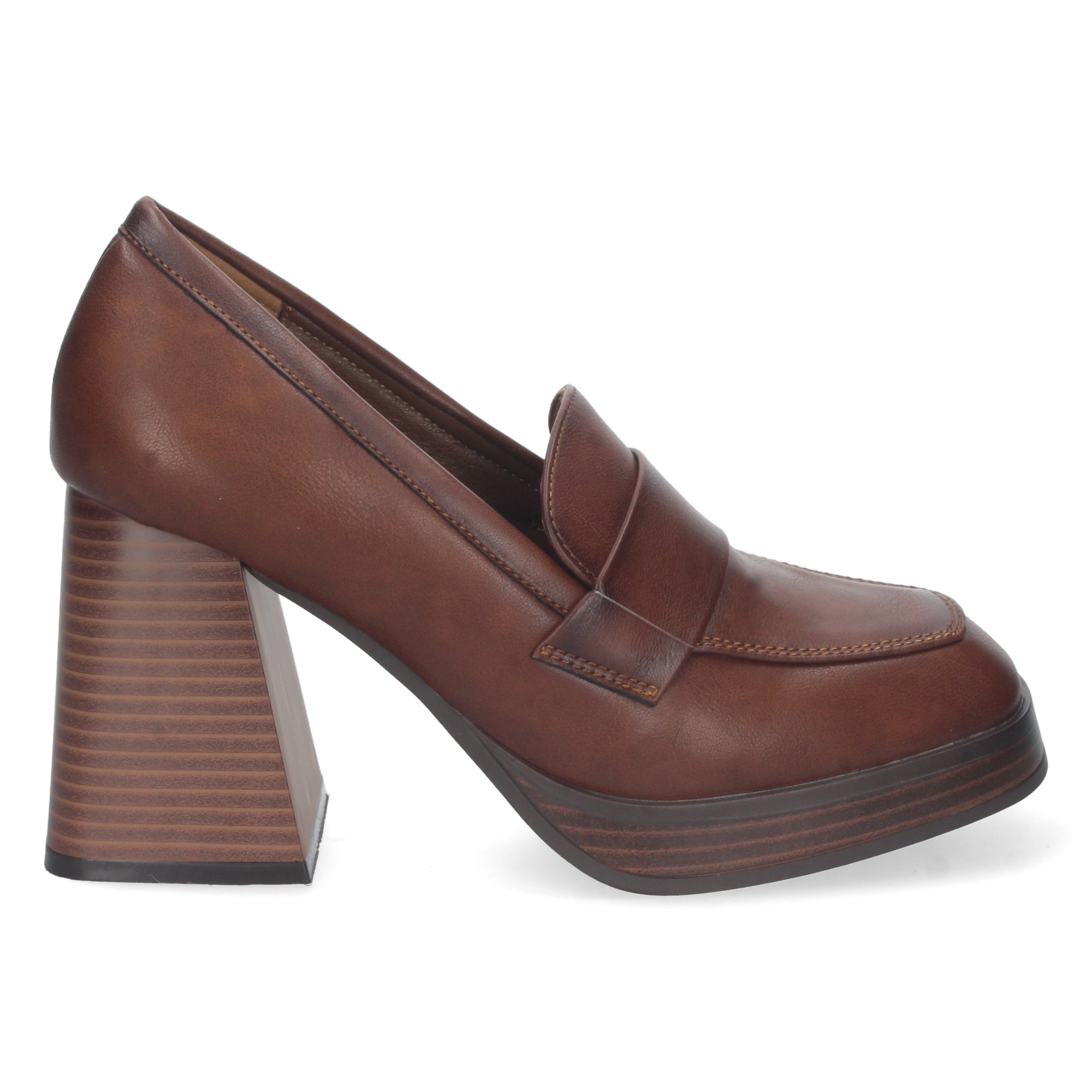 Zapato Cuero de Tacon Alto y Ancho con Mini Plataforma Para Mujer