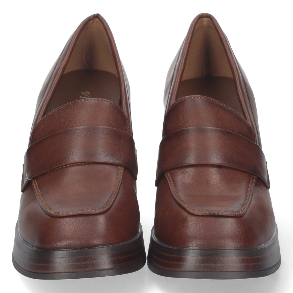 Zapato Cuero de Tacon Alto y Ancho con Mini Plataforma Para Mujer