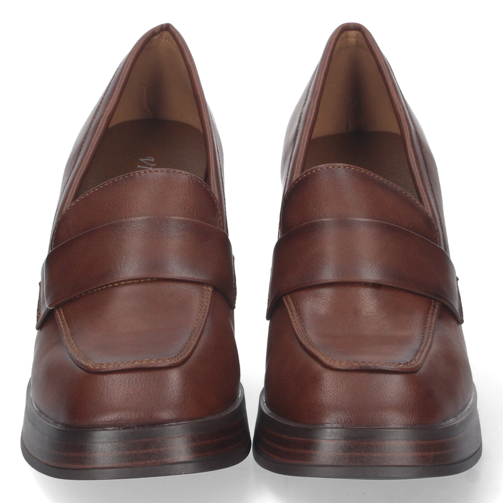Zapato Cuero de Tacon Alto y Ancho con Mini Plataforma Para Mujer