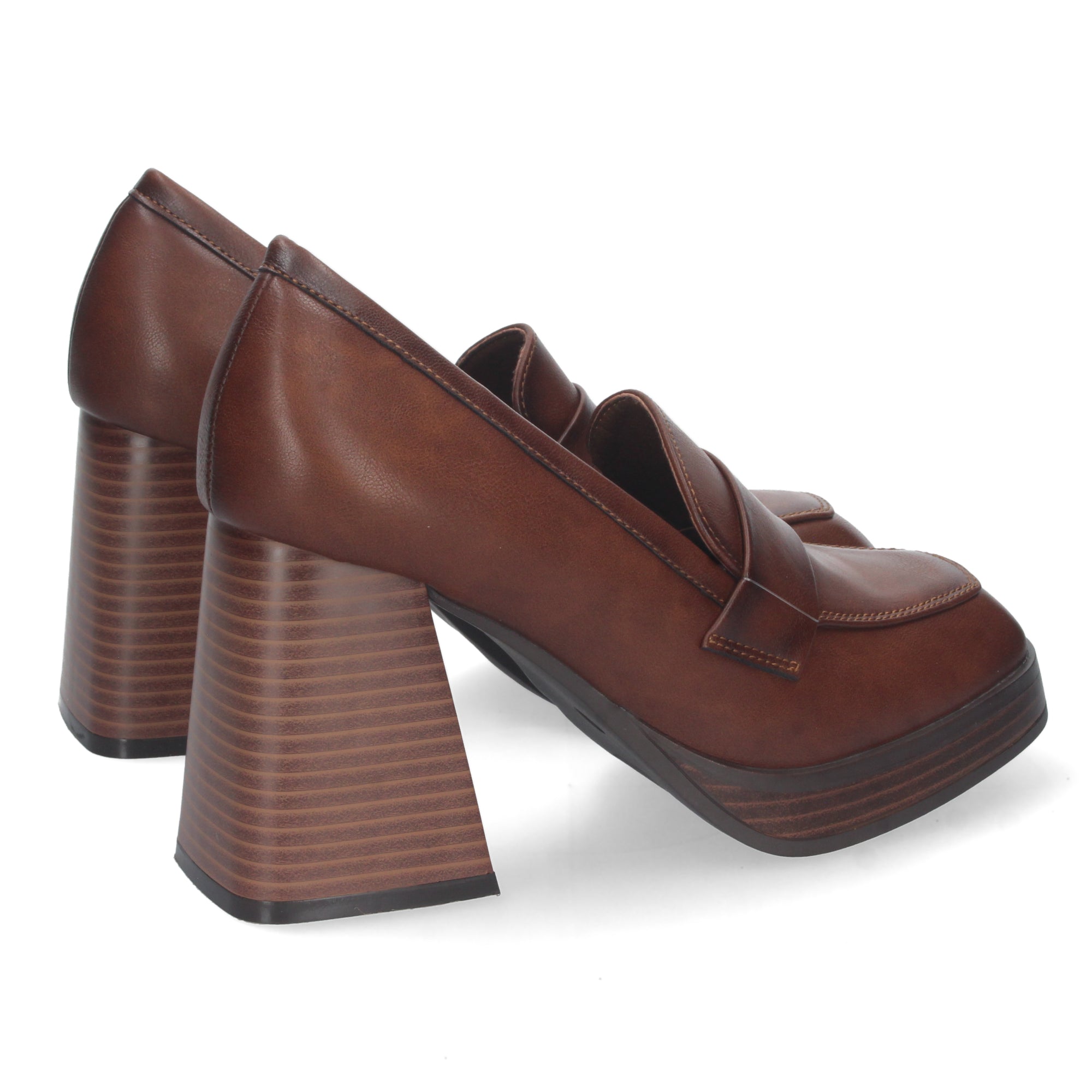 Zapato Cuero de Tacon Alto y Ancho con Mini Plataforma Para Mujer