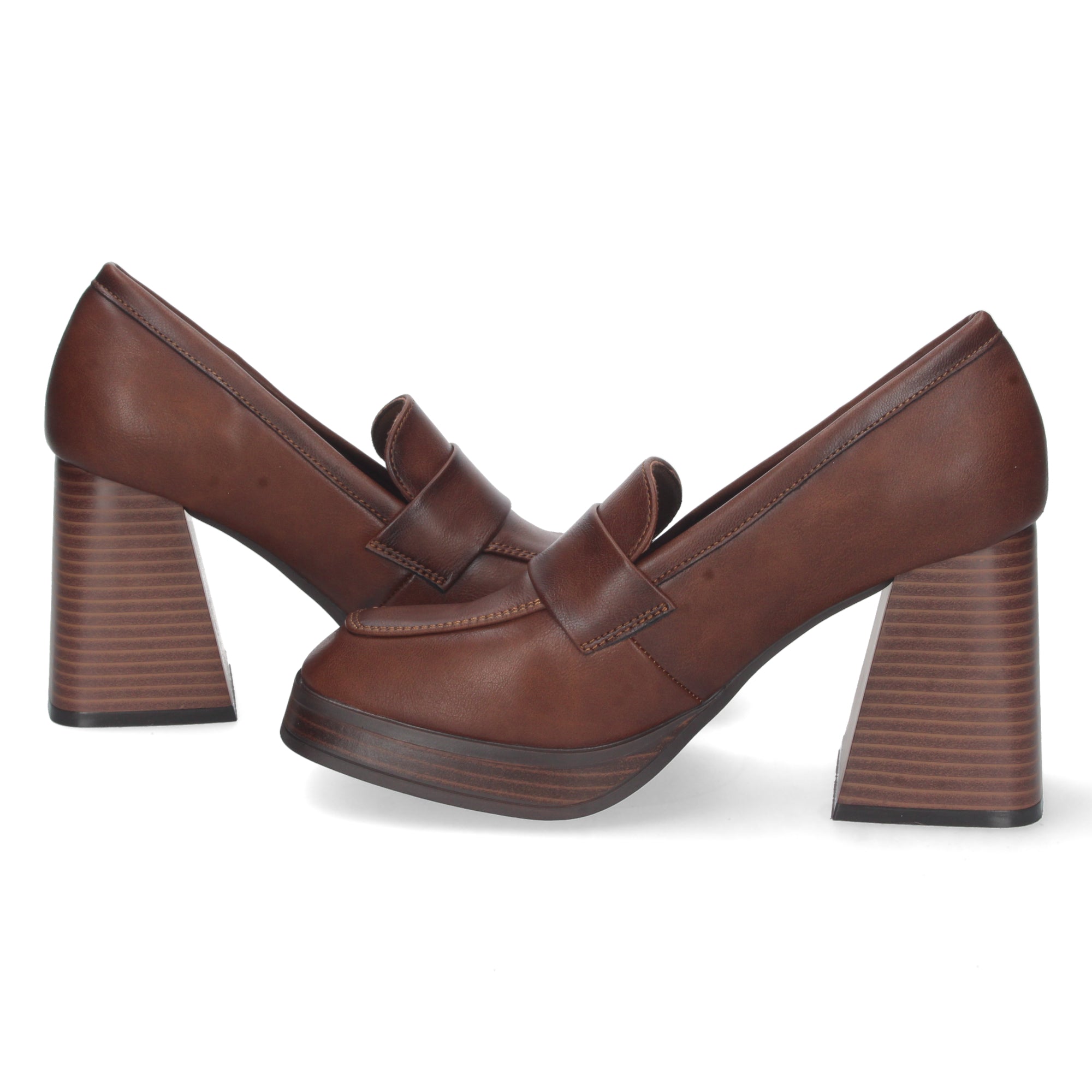 Zapato Cuero de Tacon Alto y Ancho con Mini Plataforma Para Mujer