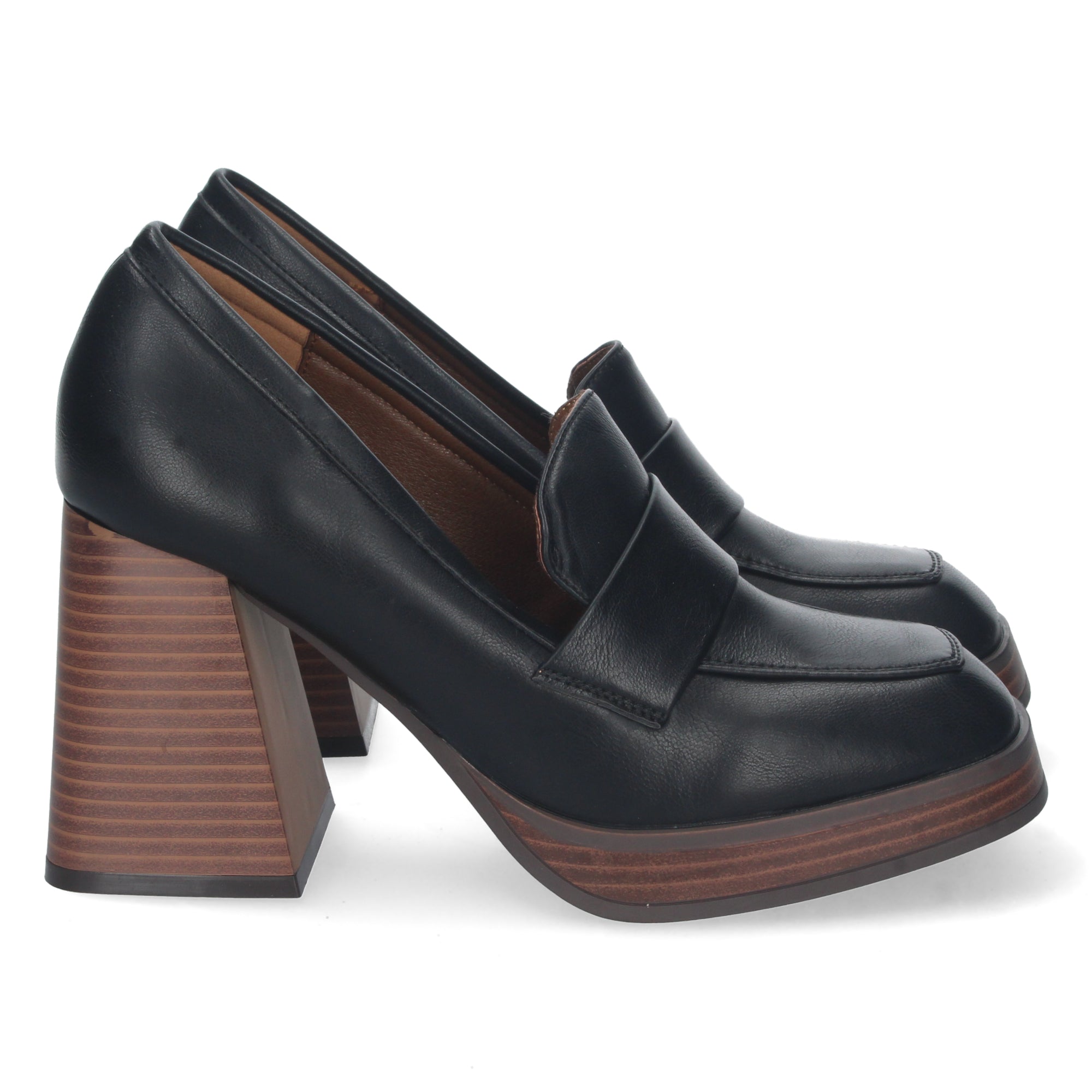 Zapato Negro  de Tacon Alto y Ancho con Mini Plataforma Para Mujer