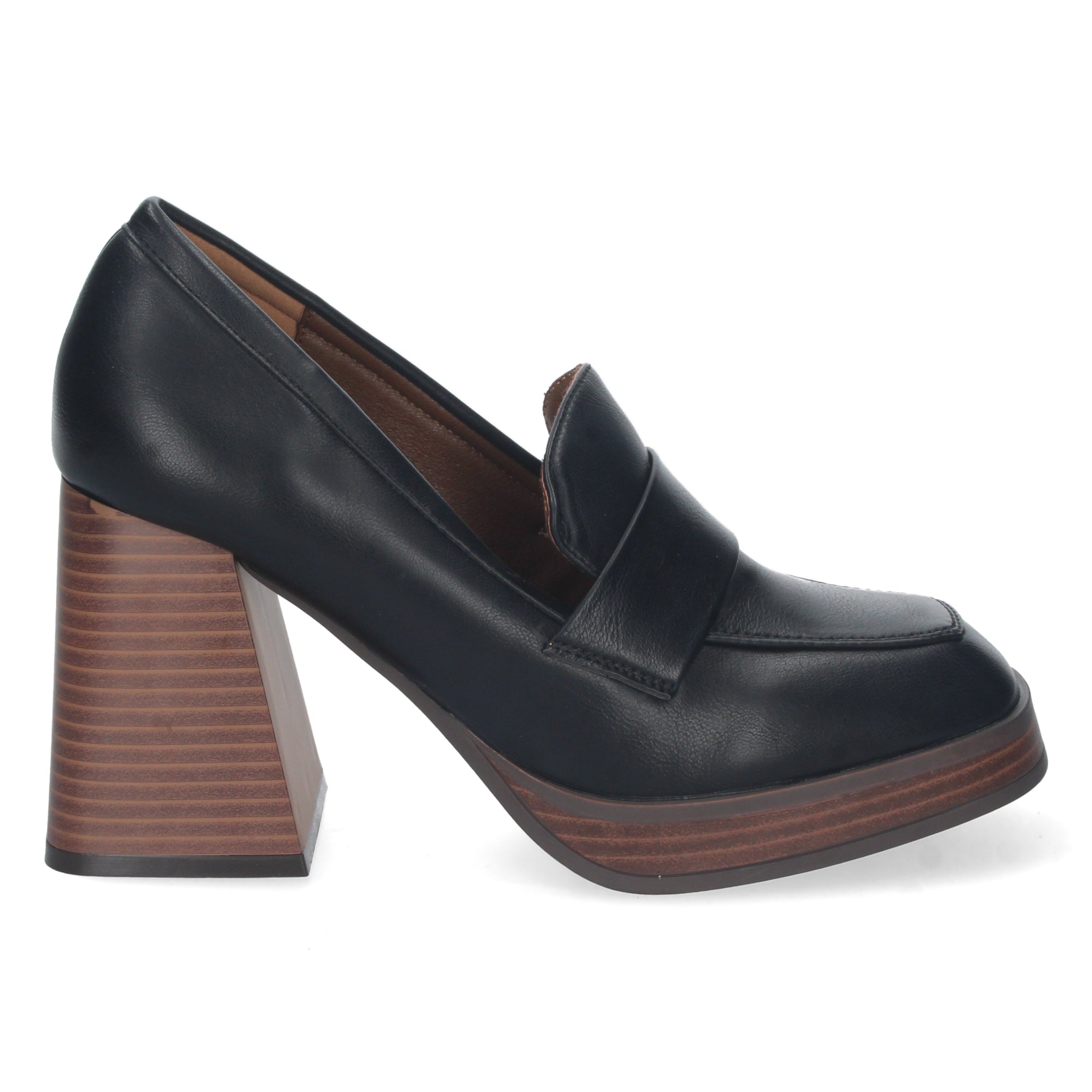 Zapato Negro  de Tacon Alto y Ancho con Mini Plataforma Para Mujer