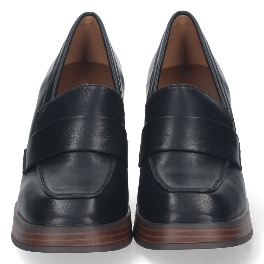 Zapato Negro  de Tacon Alto y Ancho con Mini Plataforma Para Mujer