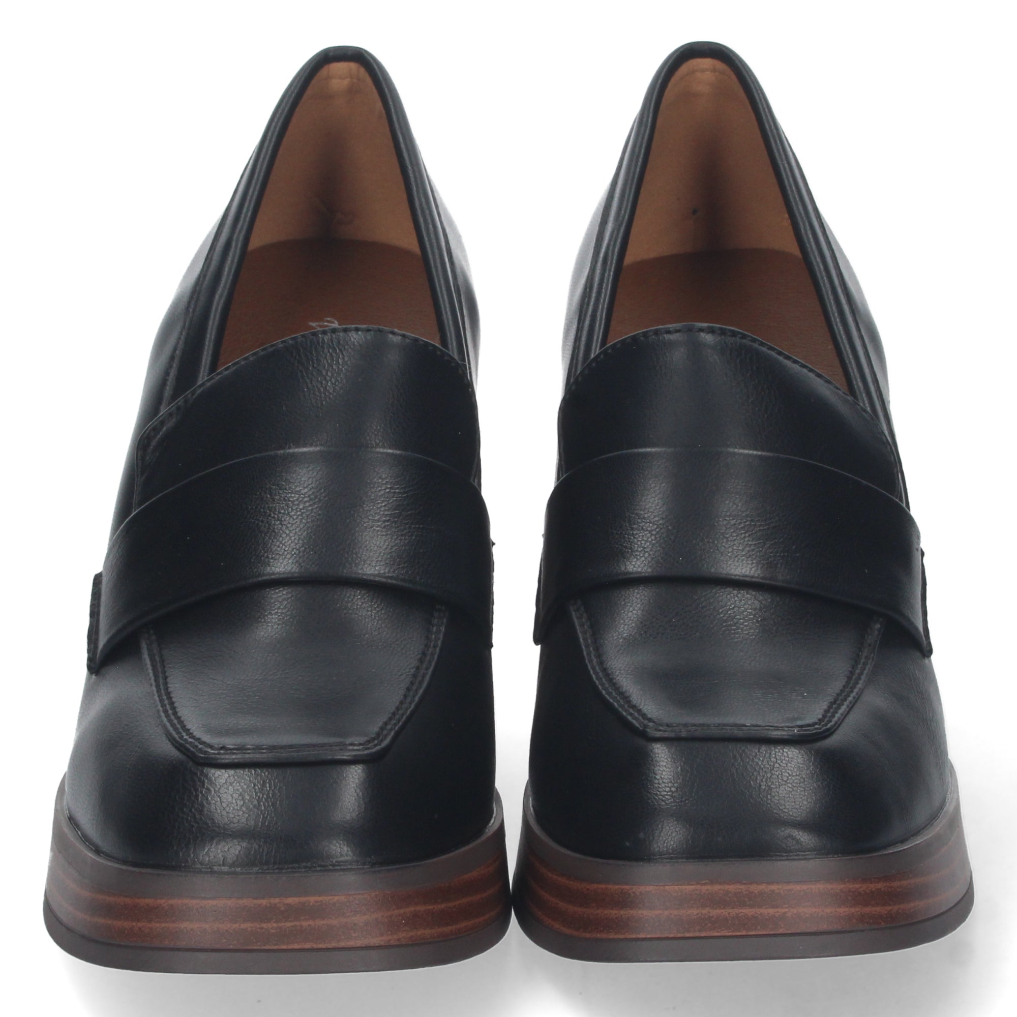 Zapato Negro  de Tacon Alto y Ancho con Mini Plataforma Para Mujer