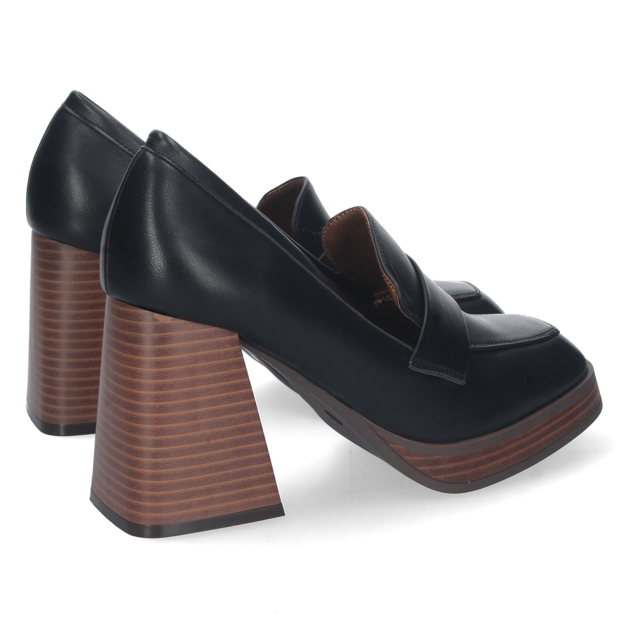 Zapato Negro  de Tacon Alto y Ancho con Mini Plataforma Para Mujer