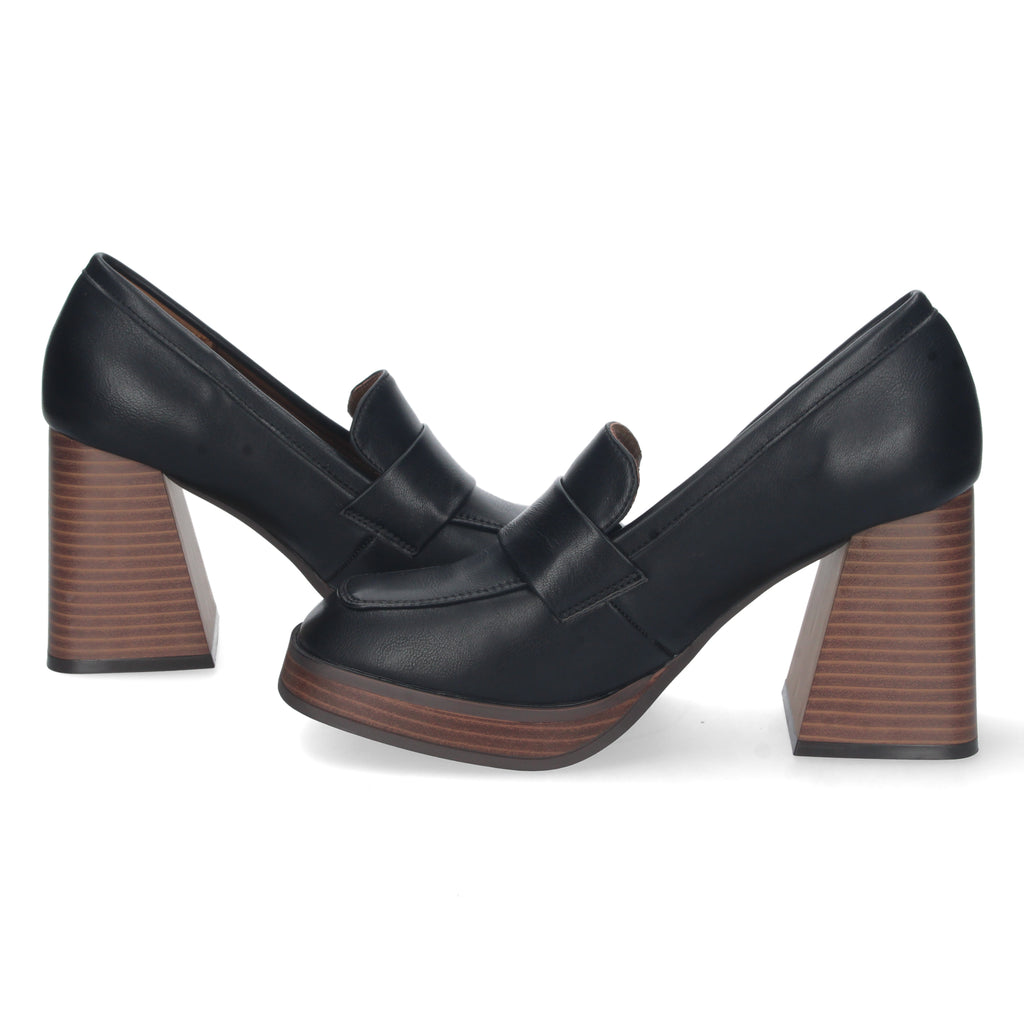 Zapato Negro  de Tacon Alto y Ancho con Mini Plataforma Para Mujer