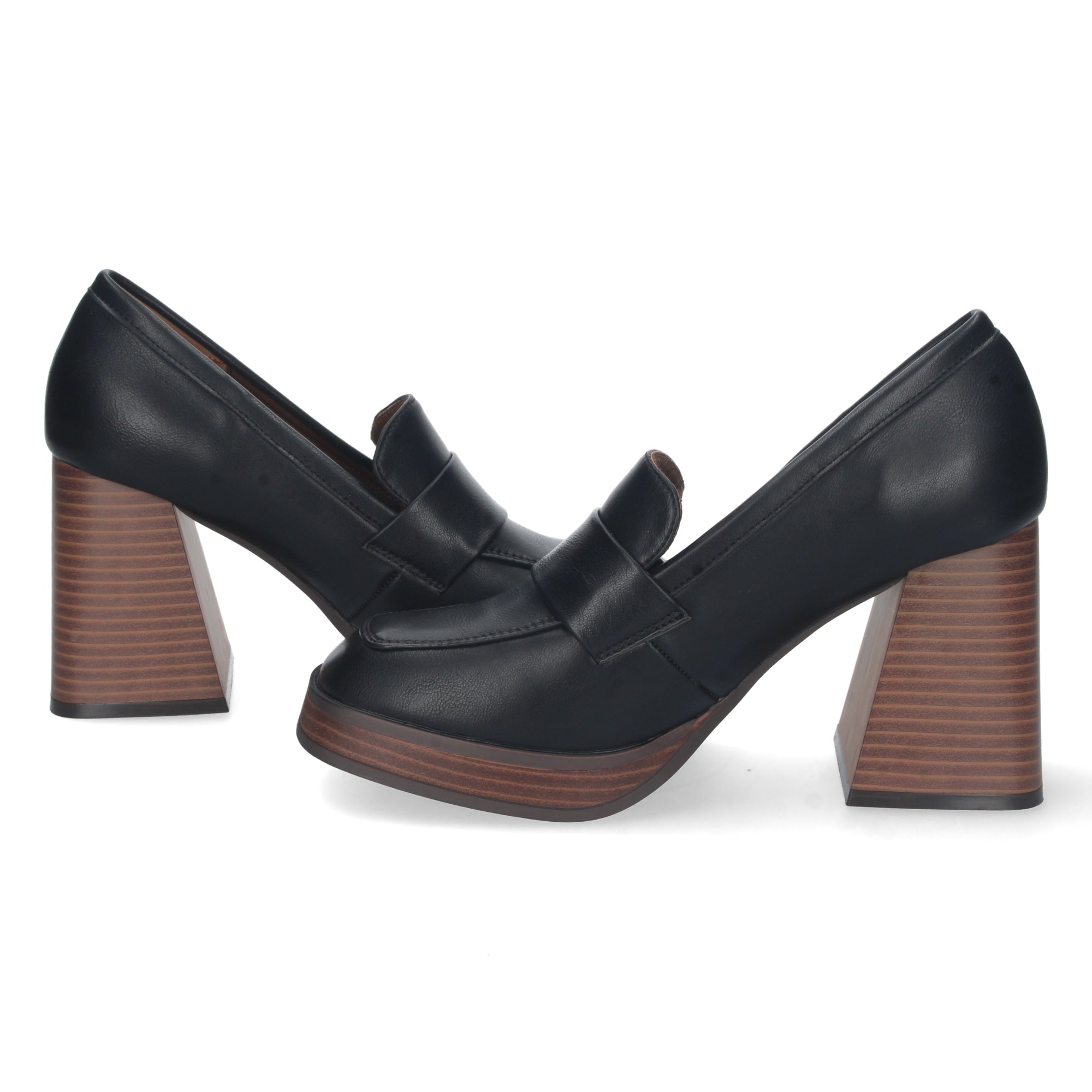 Zapato Negro  de Tacon Alto y Ancho con Mini Plataforma Para Mujer