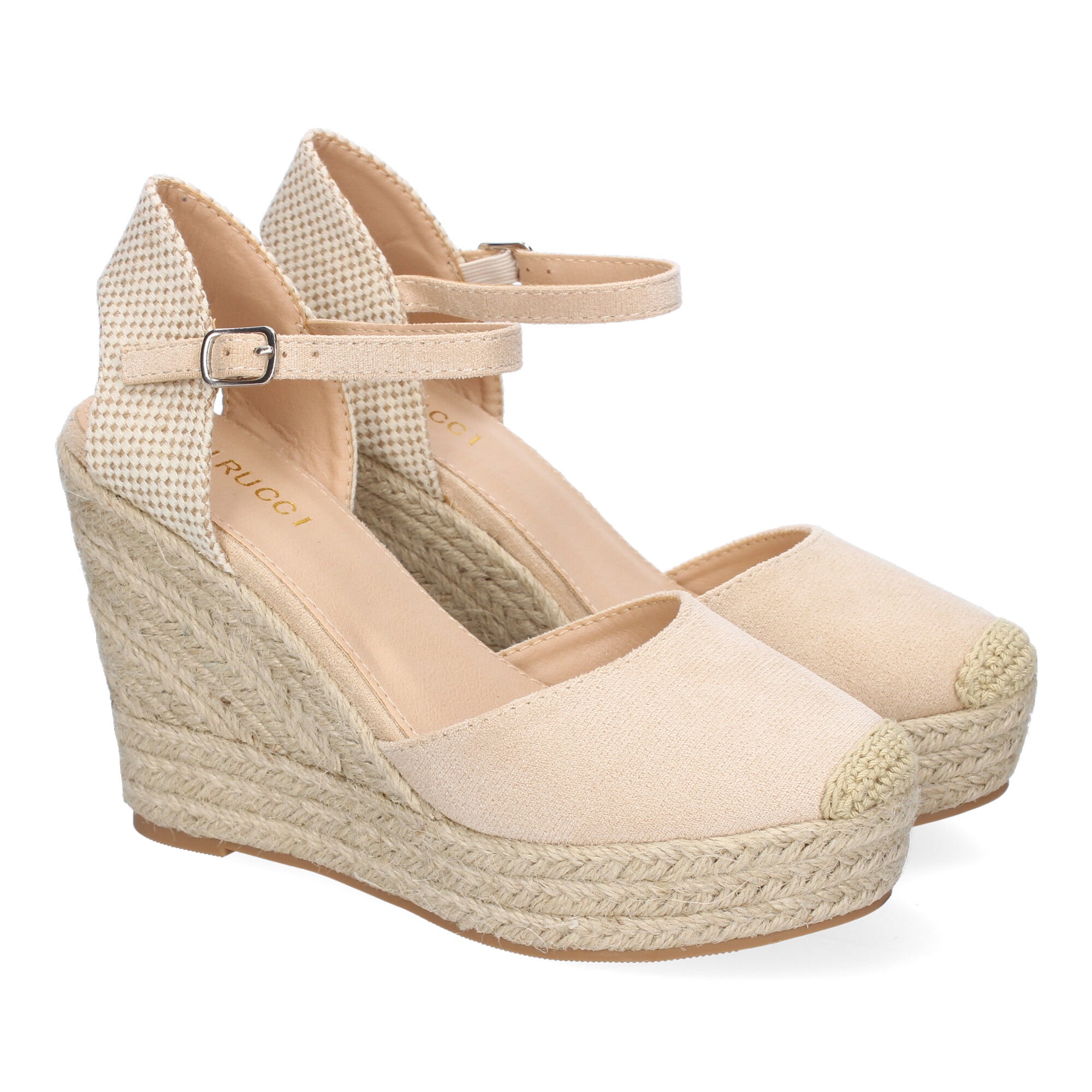 Sandalia de Cuña de Yute para Mujer, Cómoda y Elegante con Punta Bordada y Hebilla