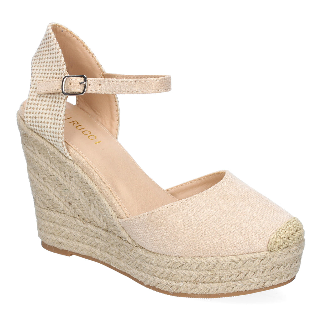 Sandalia de Cuña de Yute para Mujer, Cómoda y Elegante con Punta Bordada y Hebilla