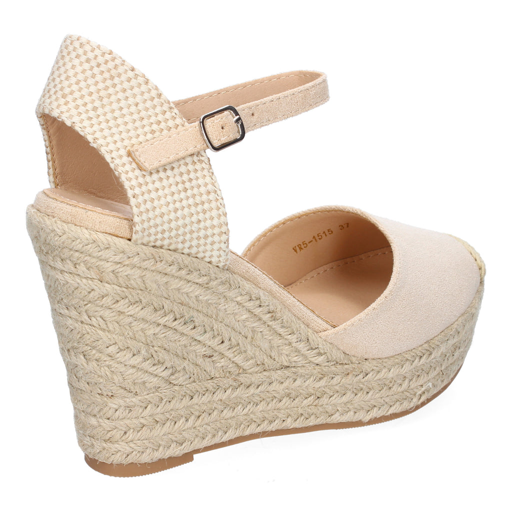 Sandalia de Cuña de Yute para Mujer, Cómoda y Elegante con Punta Bordada y Hebilla