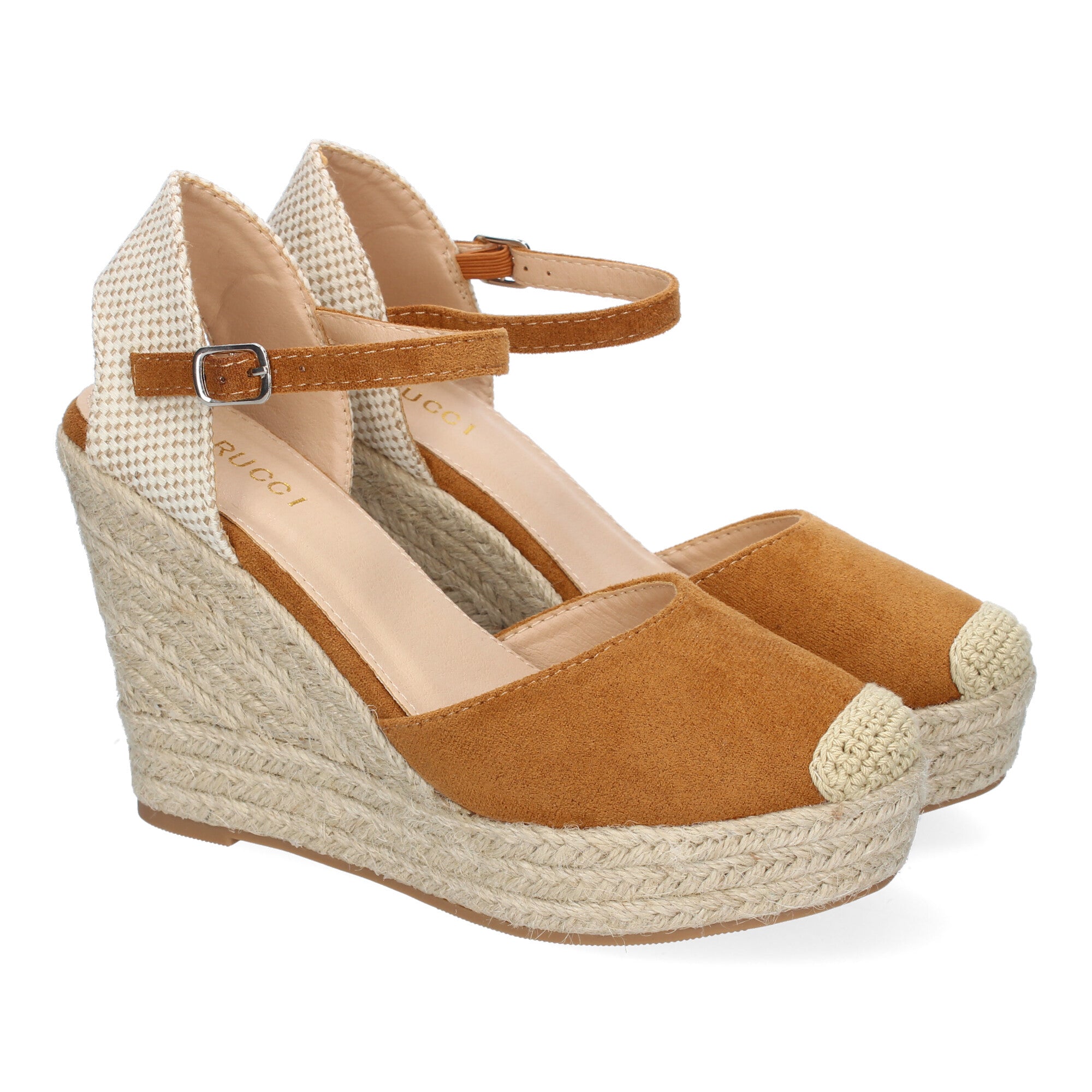 Sandalia de Cuña de Yute para Mujer, Cómoda y Elegante con Punta Bordada y Hebilla