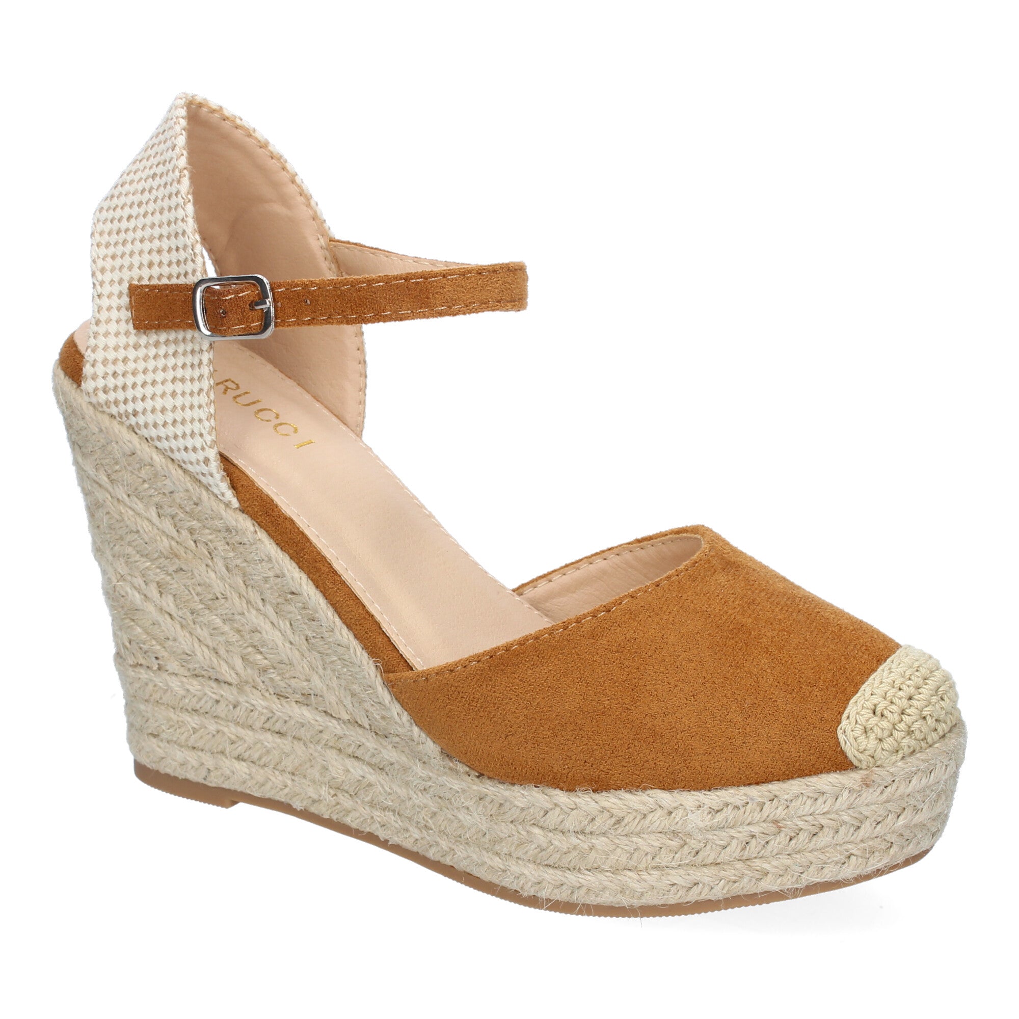 Sandalia de Cuña de Yute para Mujer, Cómoda y Elegante con Punta Bordada y Hebilla