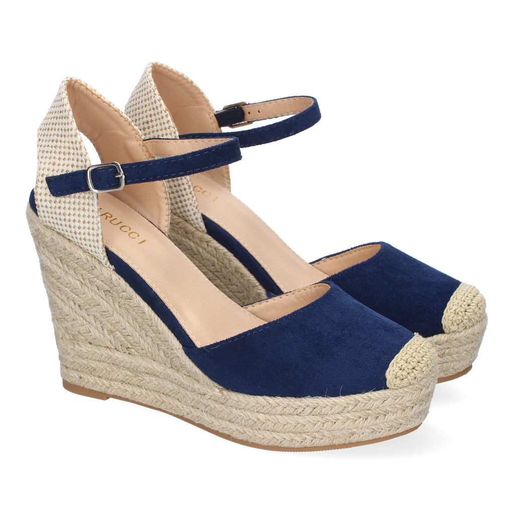 Sandalia de Cuña de Yute para Mujer, Cómoda y Elegante con Punta Bordada y Hebilla