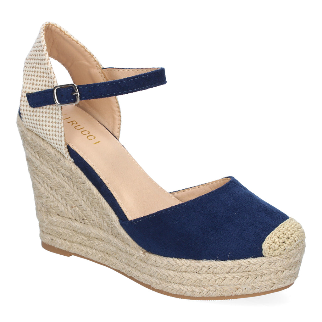 Sandalia de Cuña de Yute para Mujer, Cómoda y Elegante con Punta Bordada y Hebilla