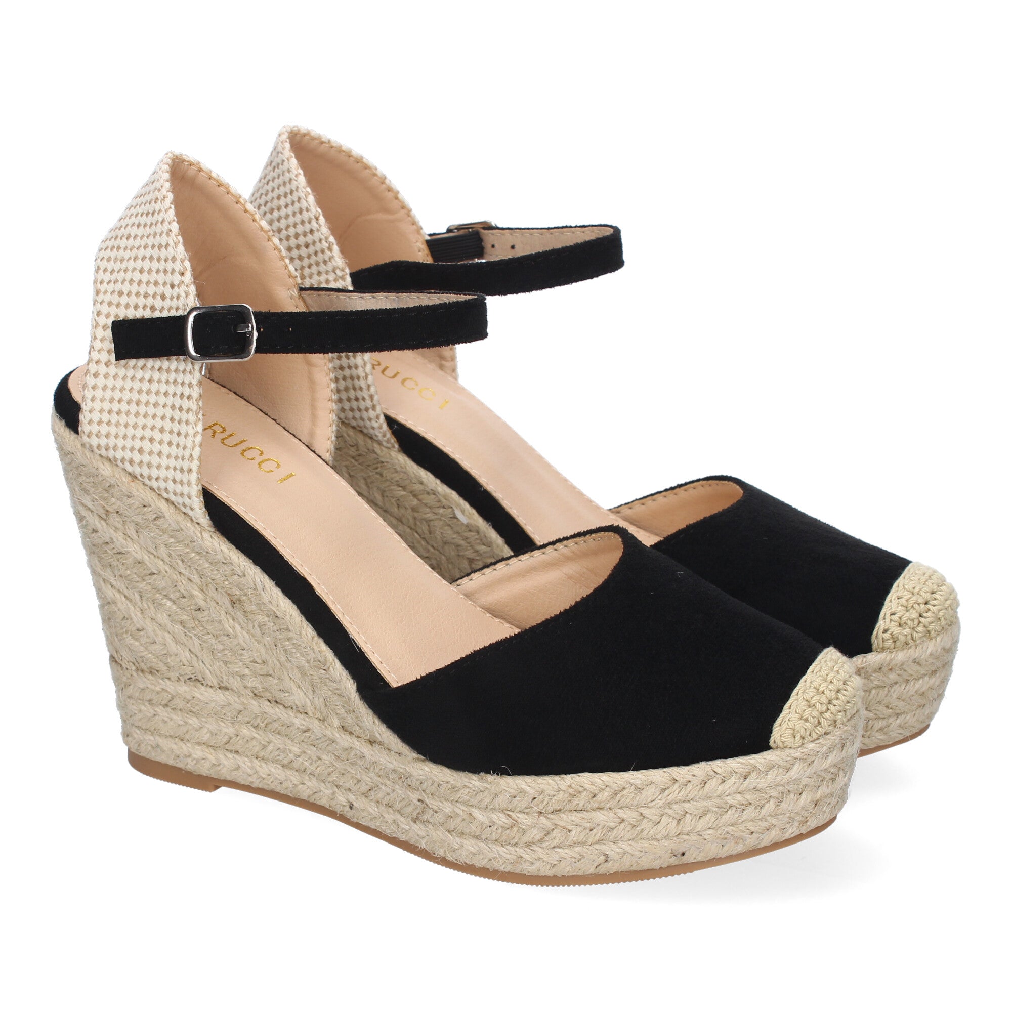 Sandalia de Cuña de Yute para Mujer, Cómoda y Elegante con Punta Bordada y Cierre de Hebilla