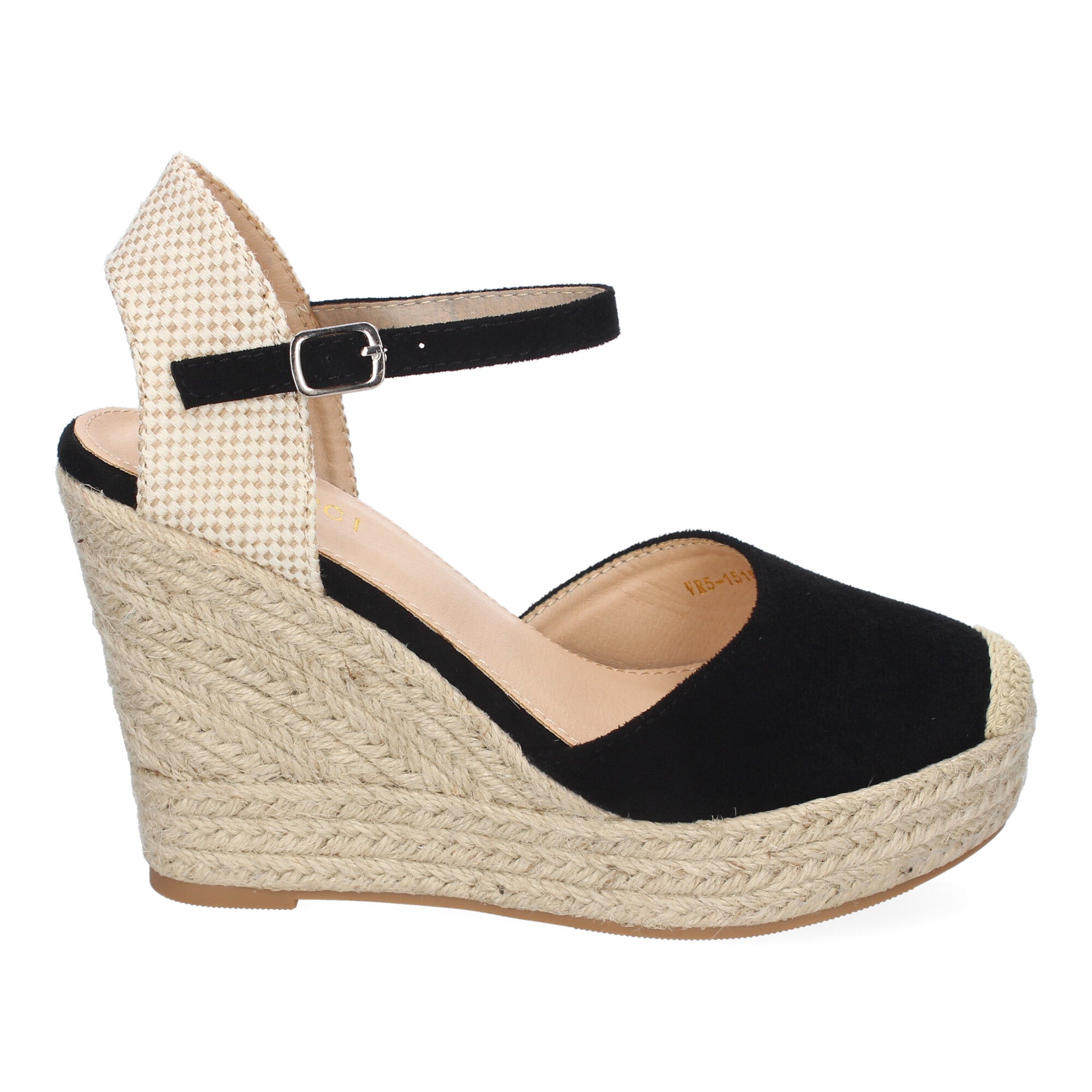 Sandalia de Cuña de Yute para Mujer, Cómoda y Elegante con Punta Bordada y Cierre de Hebilla