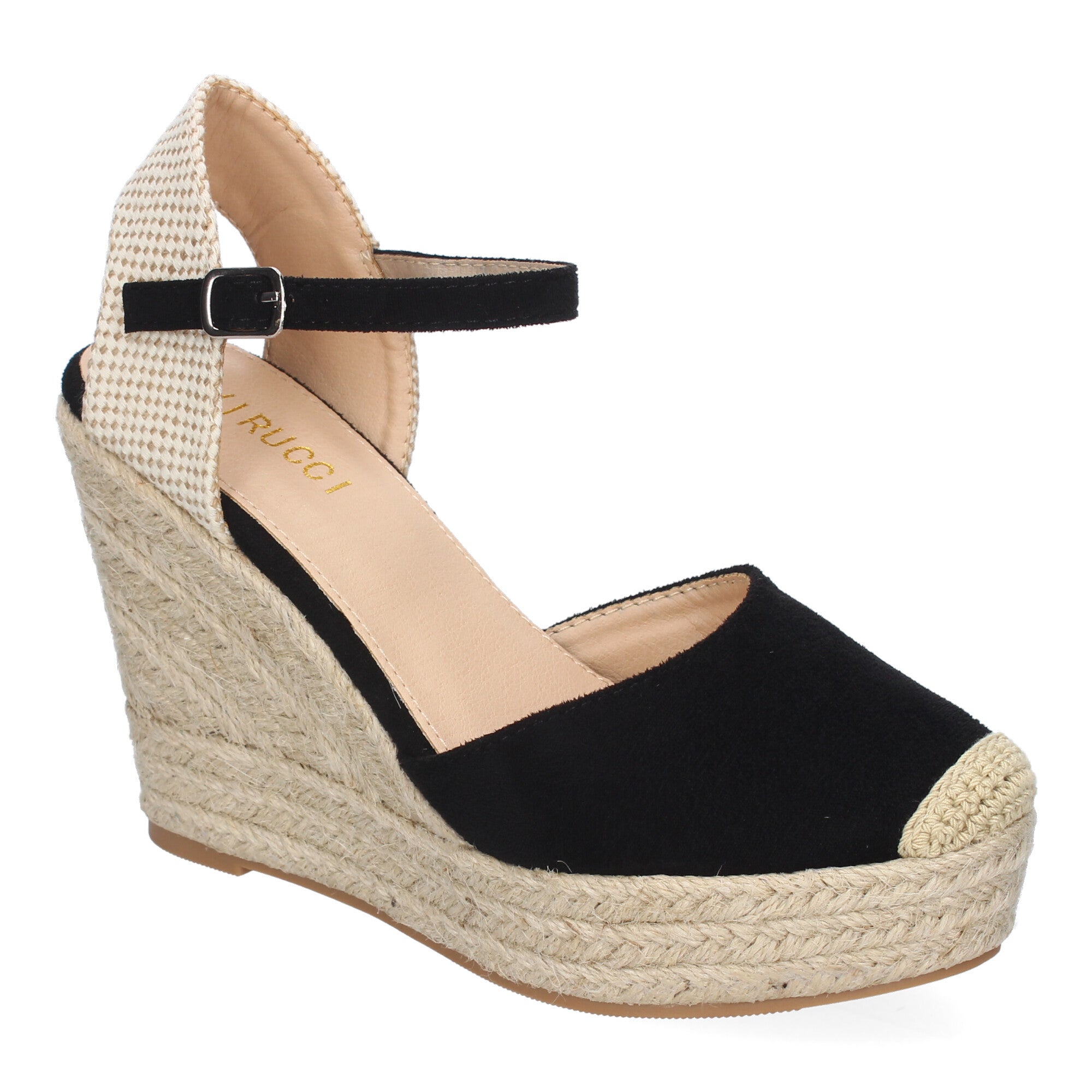 Sandalia de Cuña de Yute para Mujer, Cómoda y Elegante con Punta Bordada y Cierre de Hebilla
