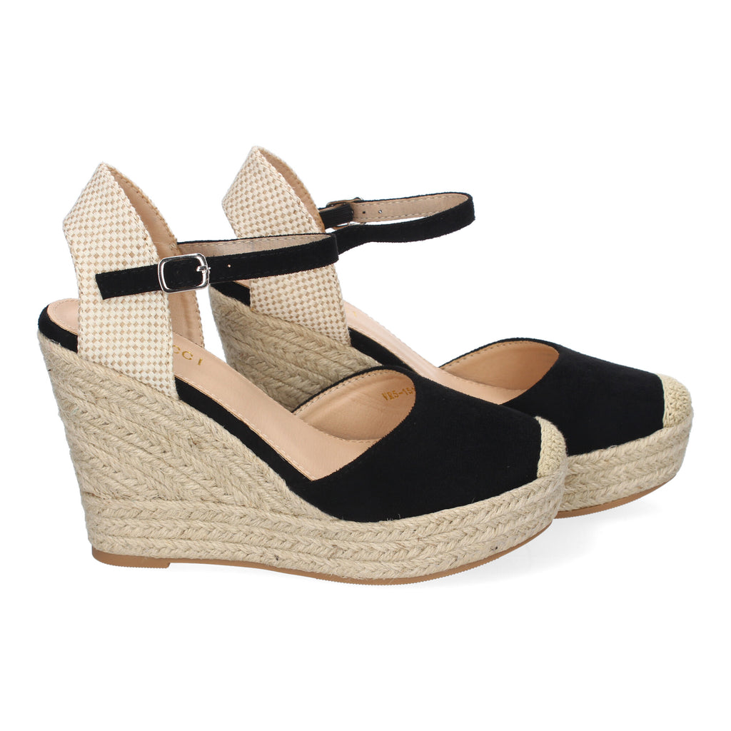 Sandalia de Cuña de Yute para Mujer, Cómoda y Elegante con Punta Bordada y Cierre de Hebilla