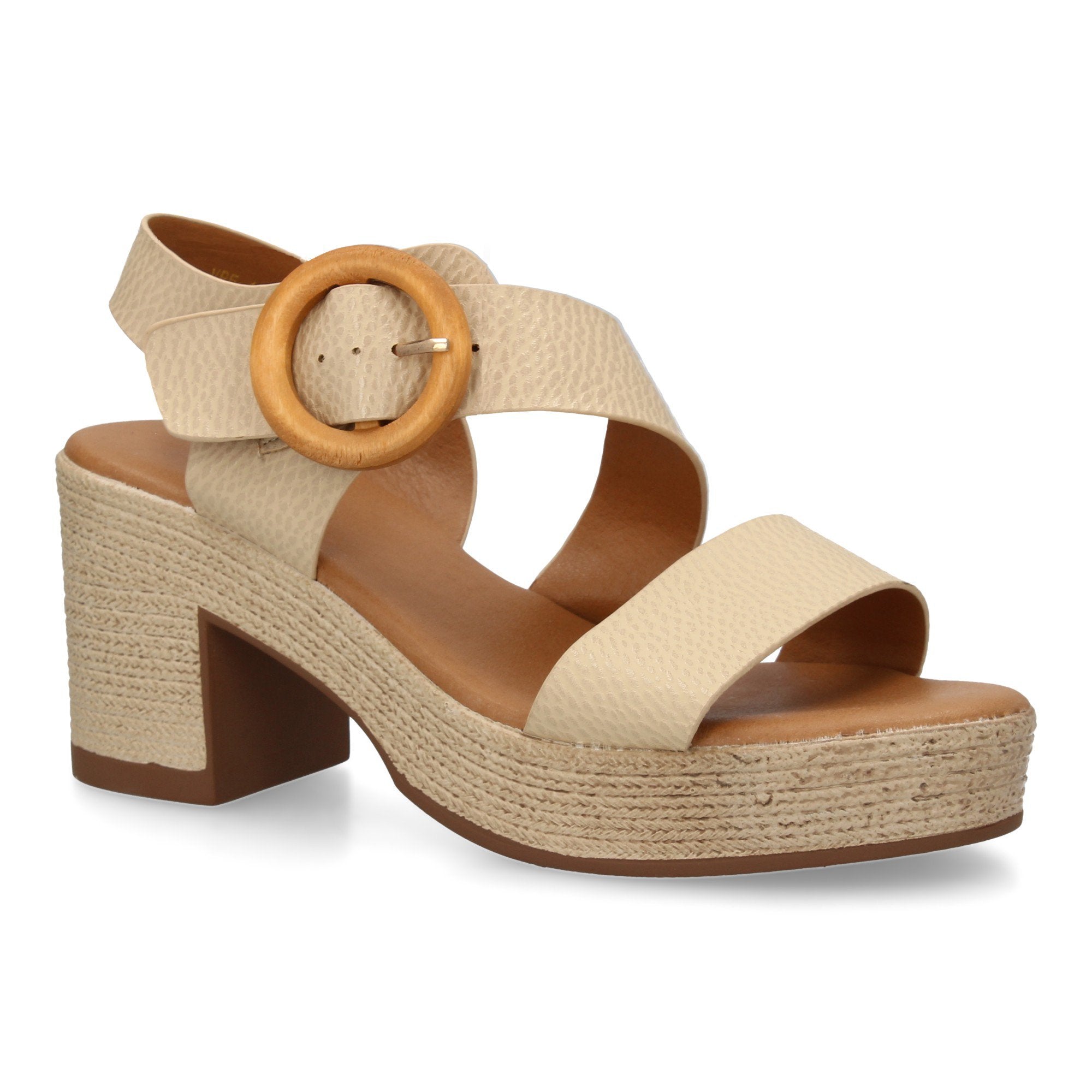 Sandalia de Tacón para Mujer, Moderna, Elegante y Cómoda con Tiras Cruzadas en el Talón y Cierre de Hebilla