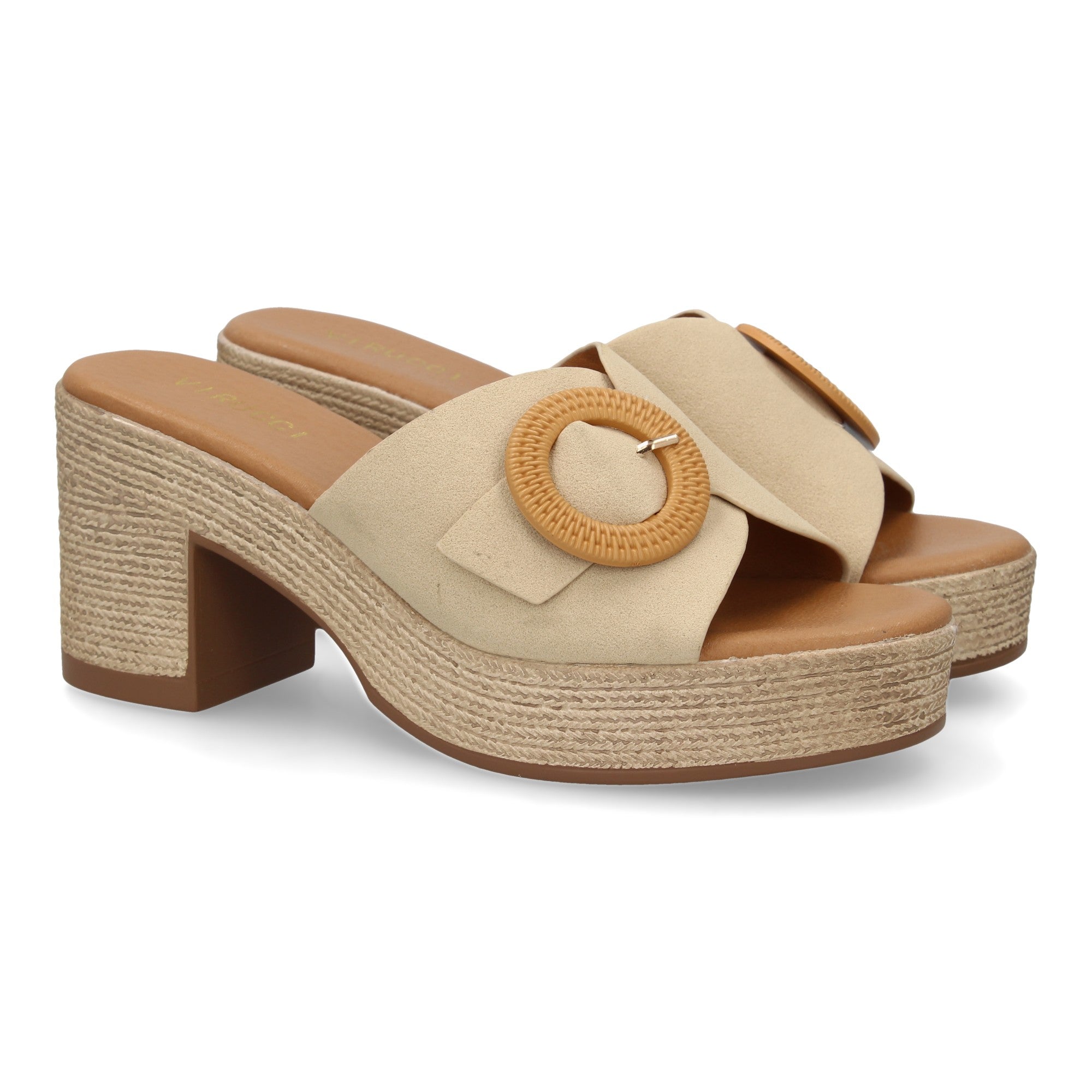 Zueco Beige De Tacon Bajo Elegante
