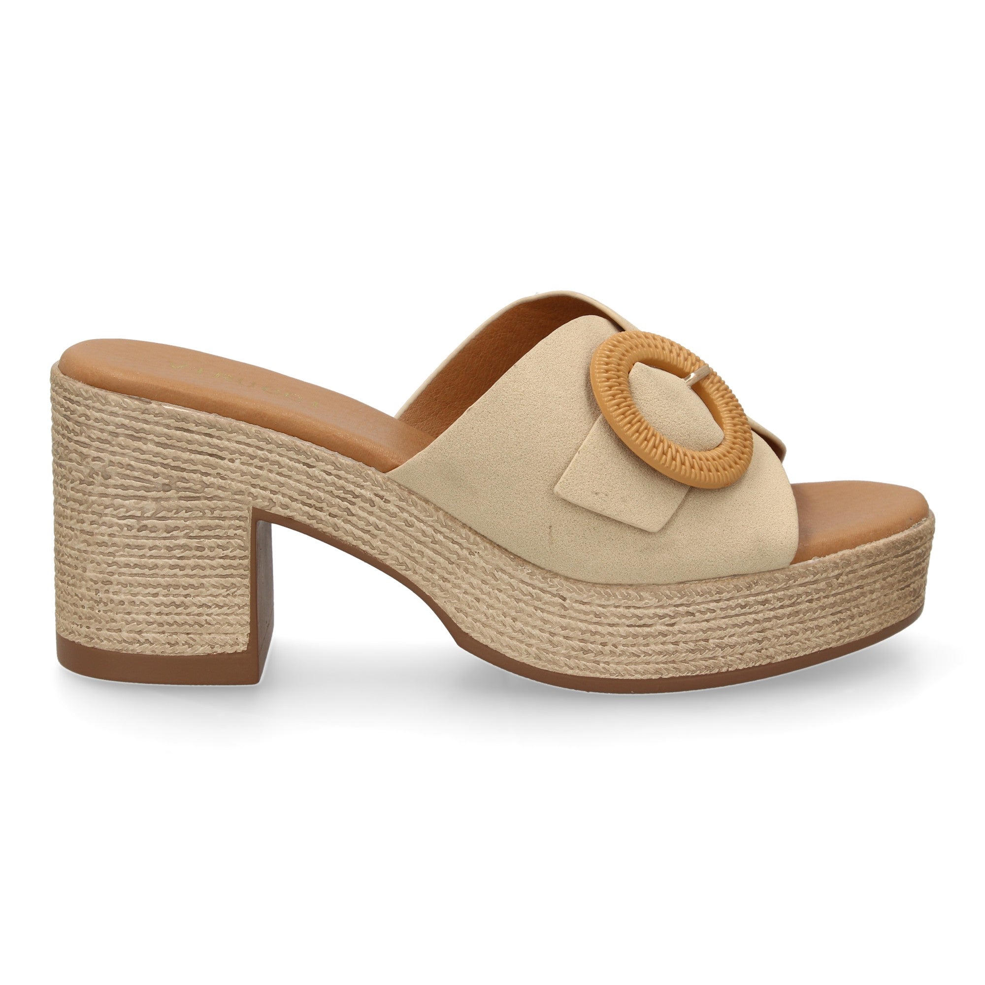 Zueco Beige De Tacon Bajo Elegante