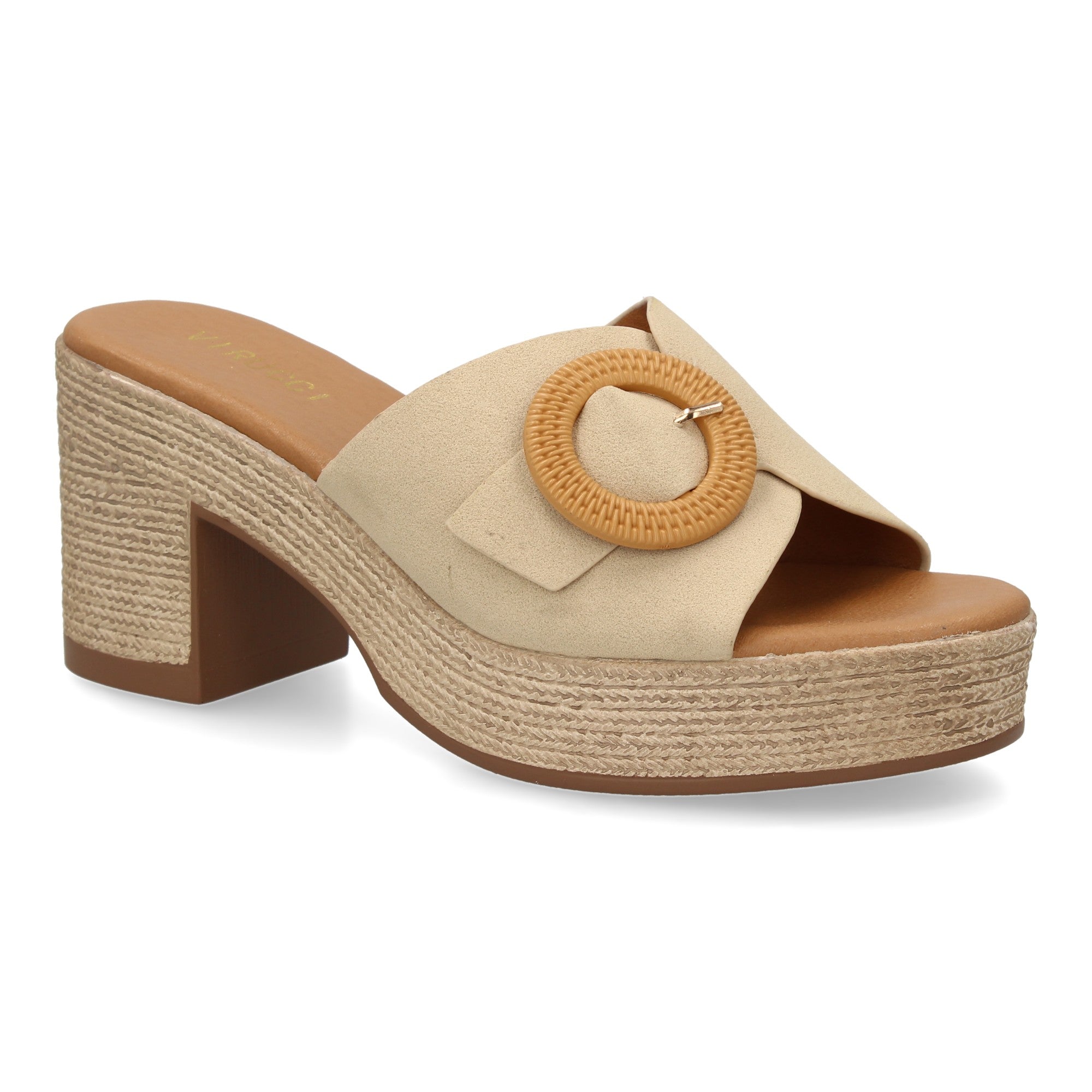 Zueco Beige De Tacon Bajo Elegante
