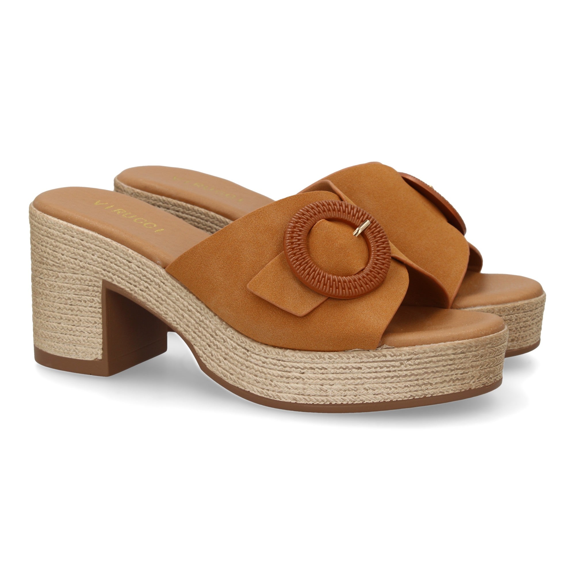 Zueco Camel de Tacon Bajo Elegante  Para Mujer