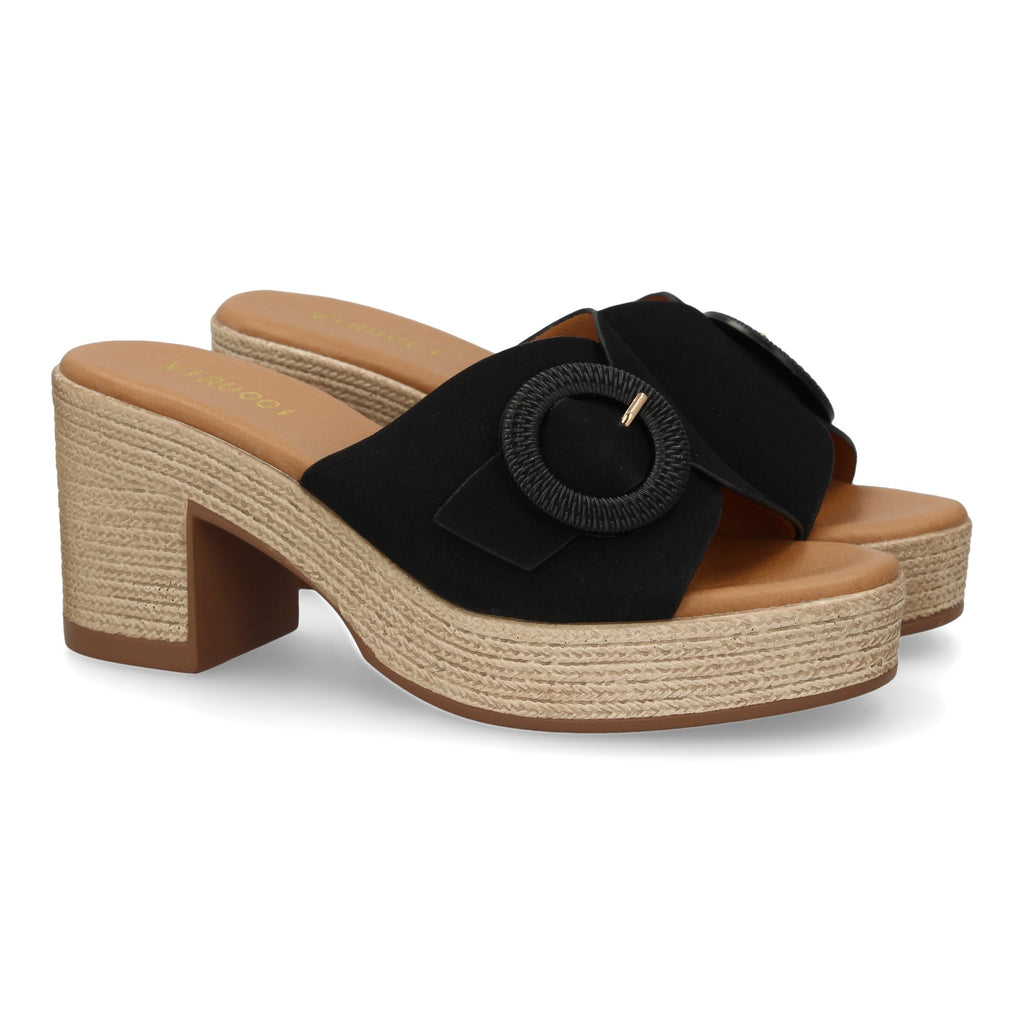 Zueco Negro de Tacon Bajo Elegante  Para Mujer
