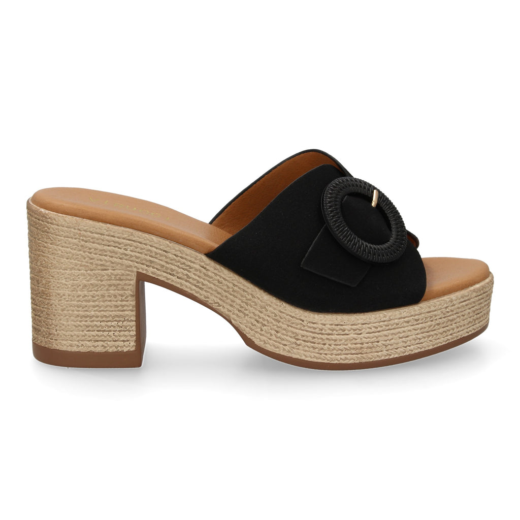 Zueco Negro de Tacon Bajo Elegante  Para Mujer
