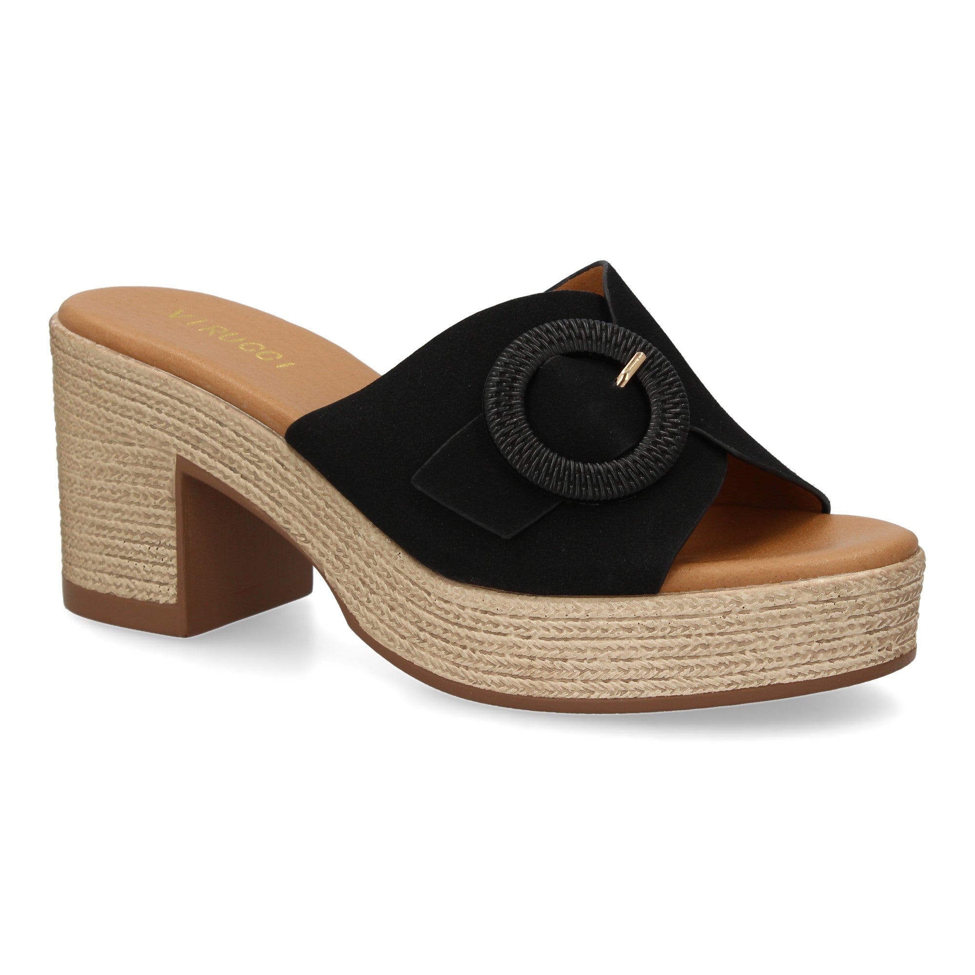 Zueco Negro de Tacon Bajo Elegante  Para Mujer