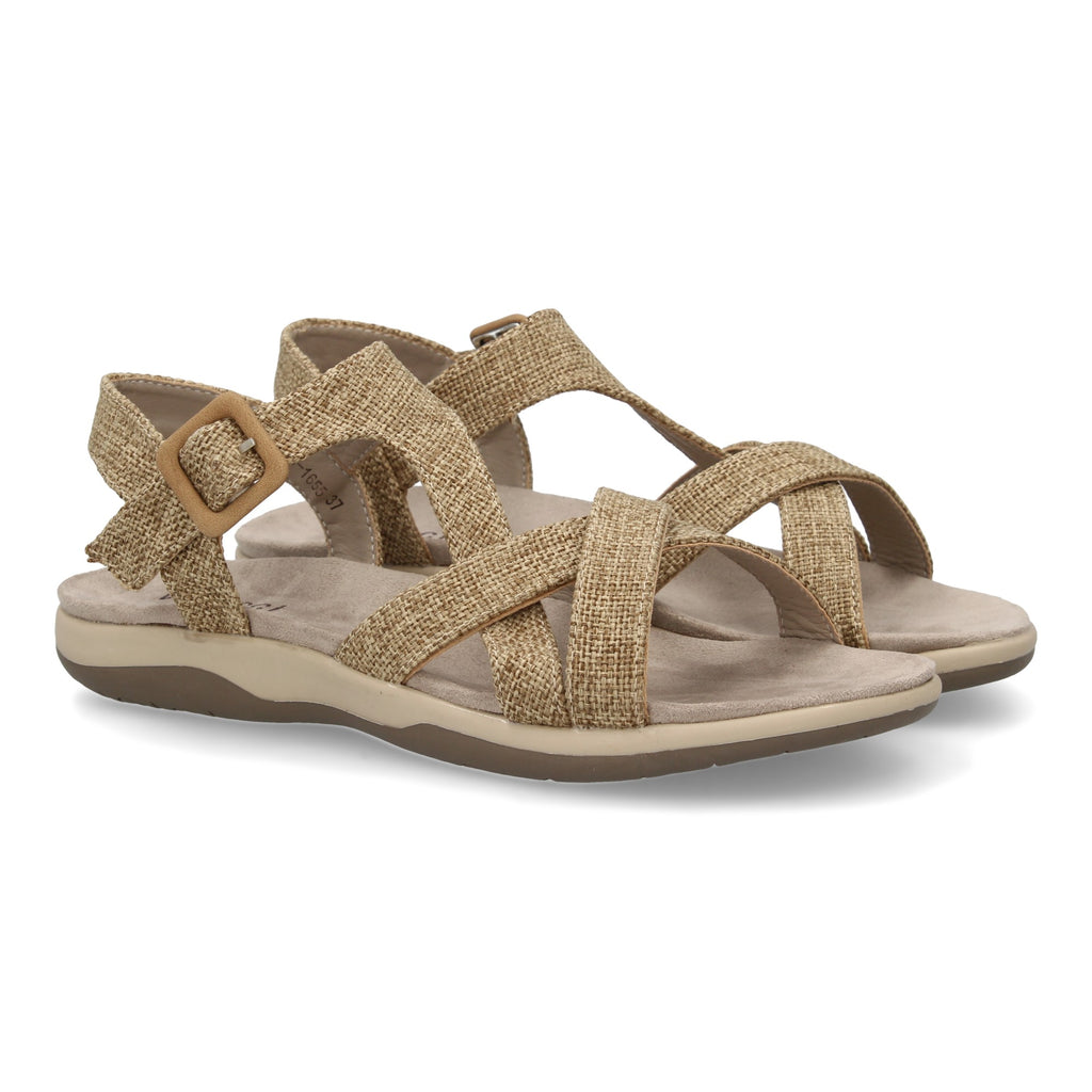 Sandalia Plana de Mujer, Cómoda y Elegante con Tiras Cruzadas y Hebilla