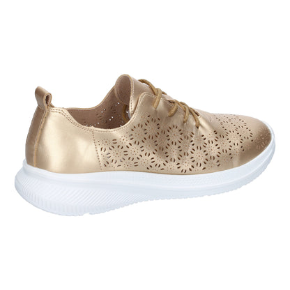 Cyrena Gold Sport – Zapatilla Deportiva Oro para Mujer, Diseño Calado Moderno y Elegante con Cierre de Cordoneras | Casual Día a Día