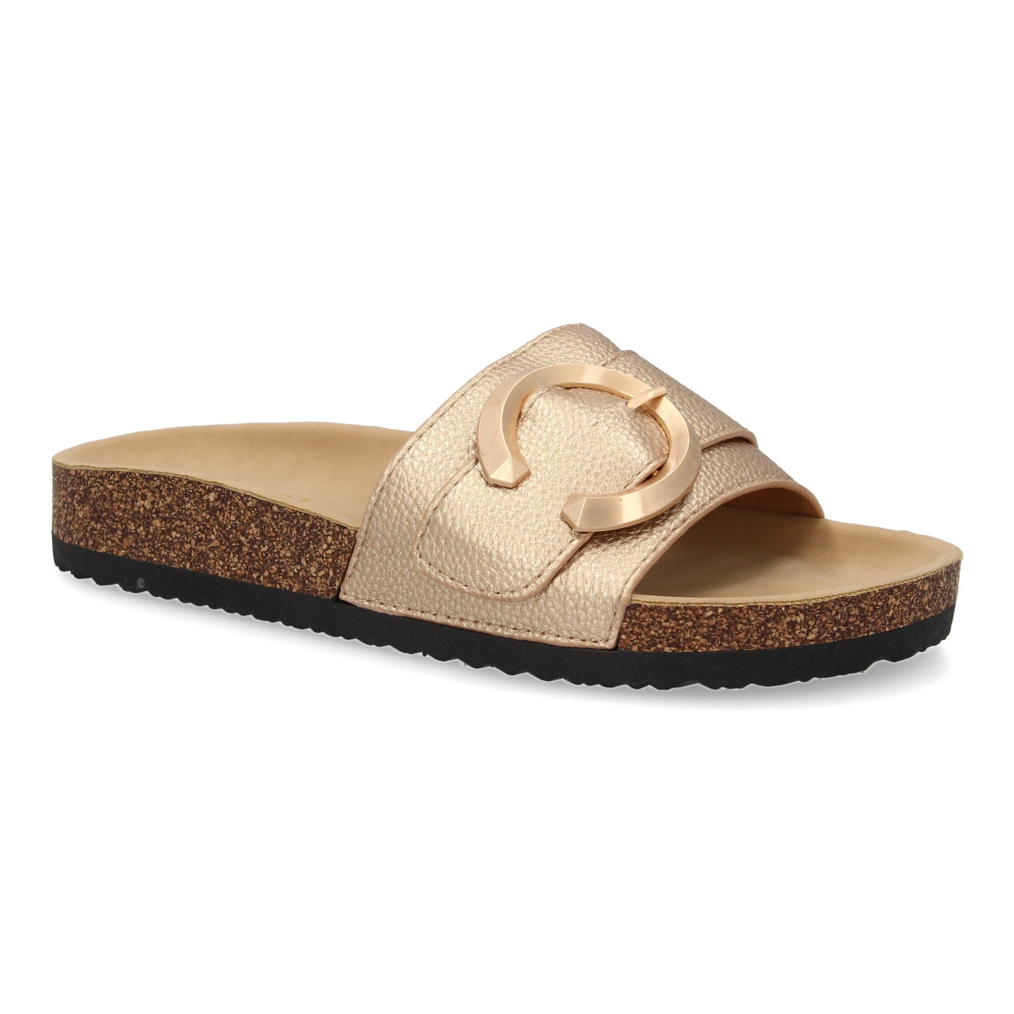 Sandalia Plana de Mujer, Cómoda y Elegante con Material Bio y Detalle Metálico en la Pala